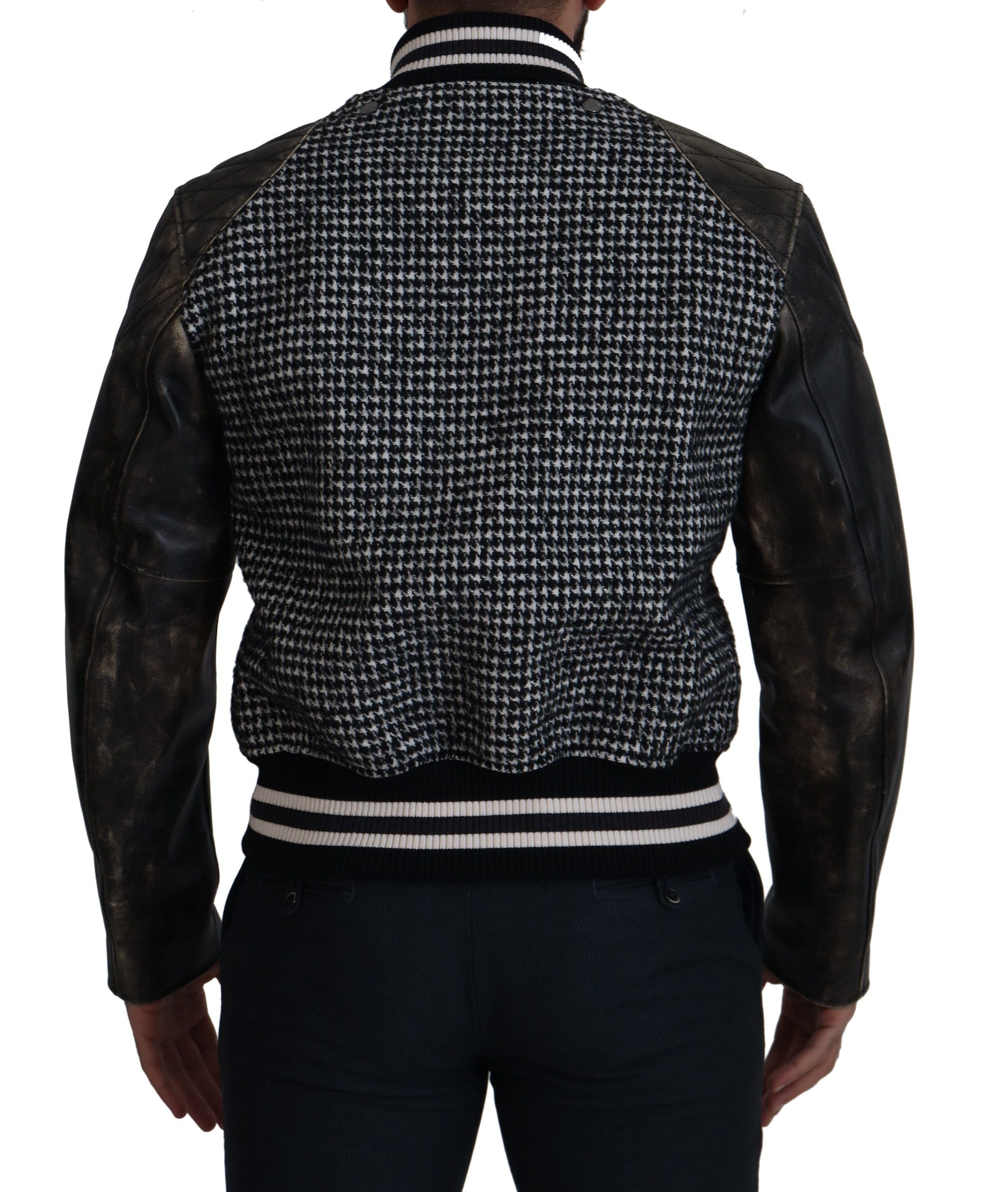 Dolce & Gabbana Schwarze Bomberjacke aus Polyester mit Hahnentrittmuster