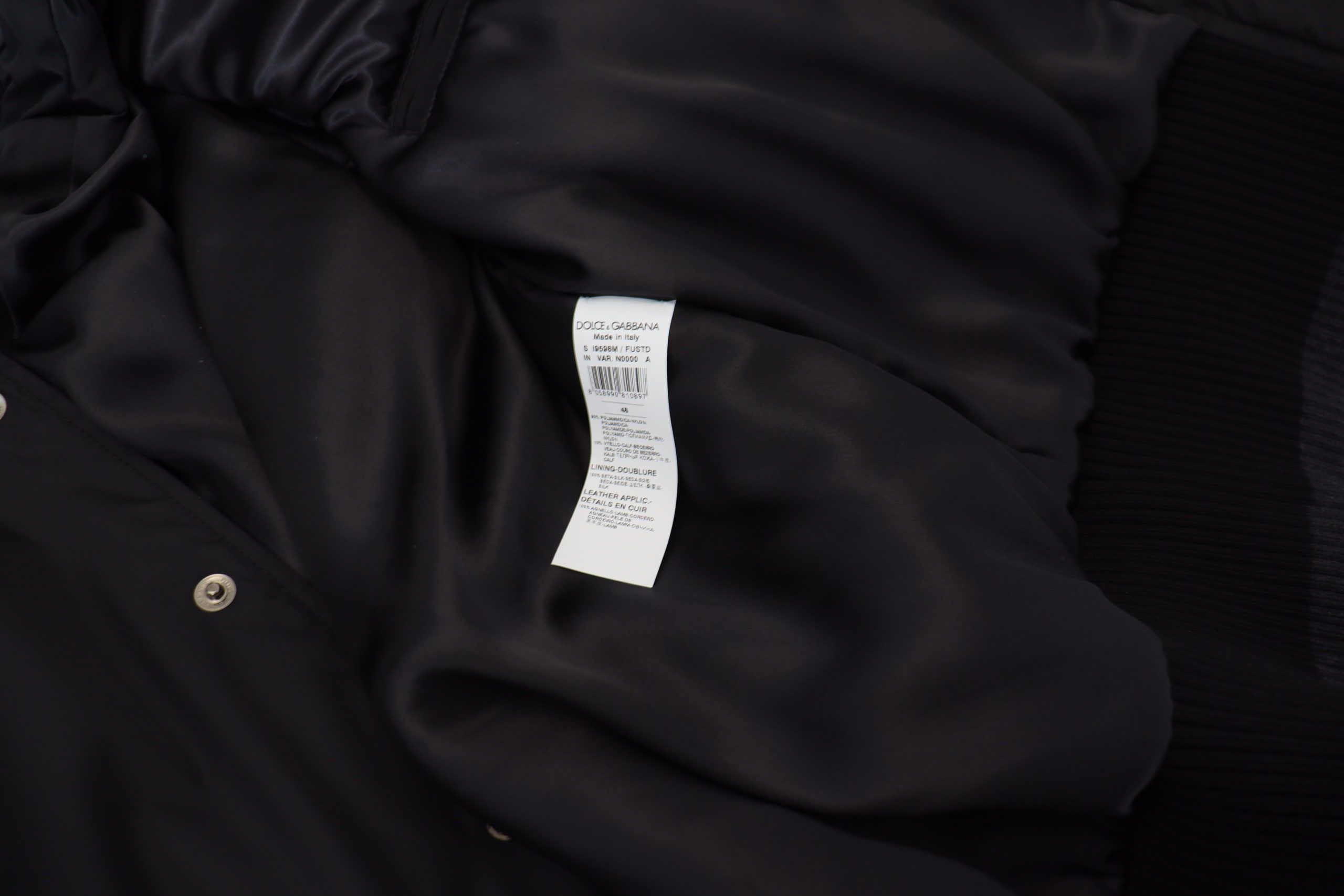 Dolce & Gabbana Schwarzes Nylon Kristalle Mantel Knöpfe Jacke