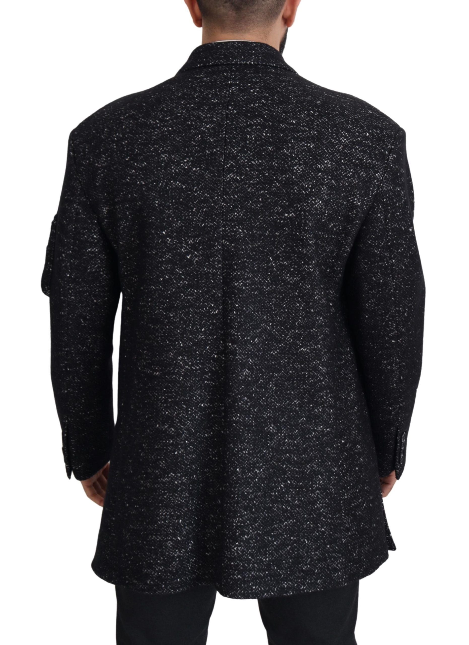Dolce & Gabbana Schwarzer Wollmantel Zweireiher Herrenjacke