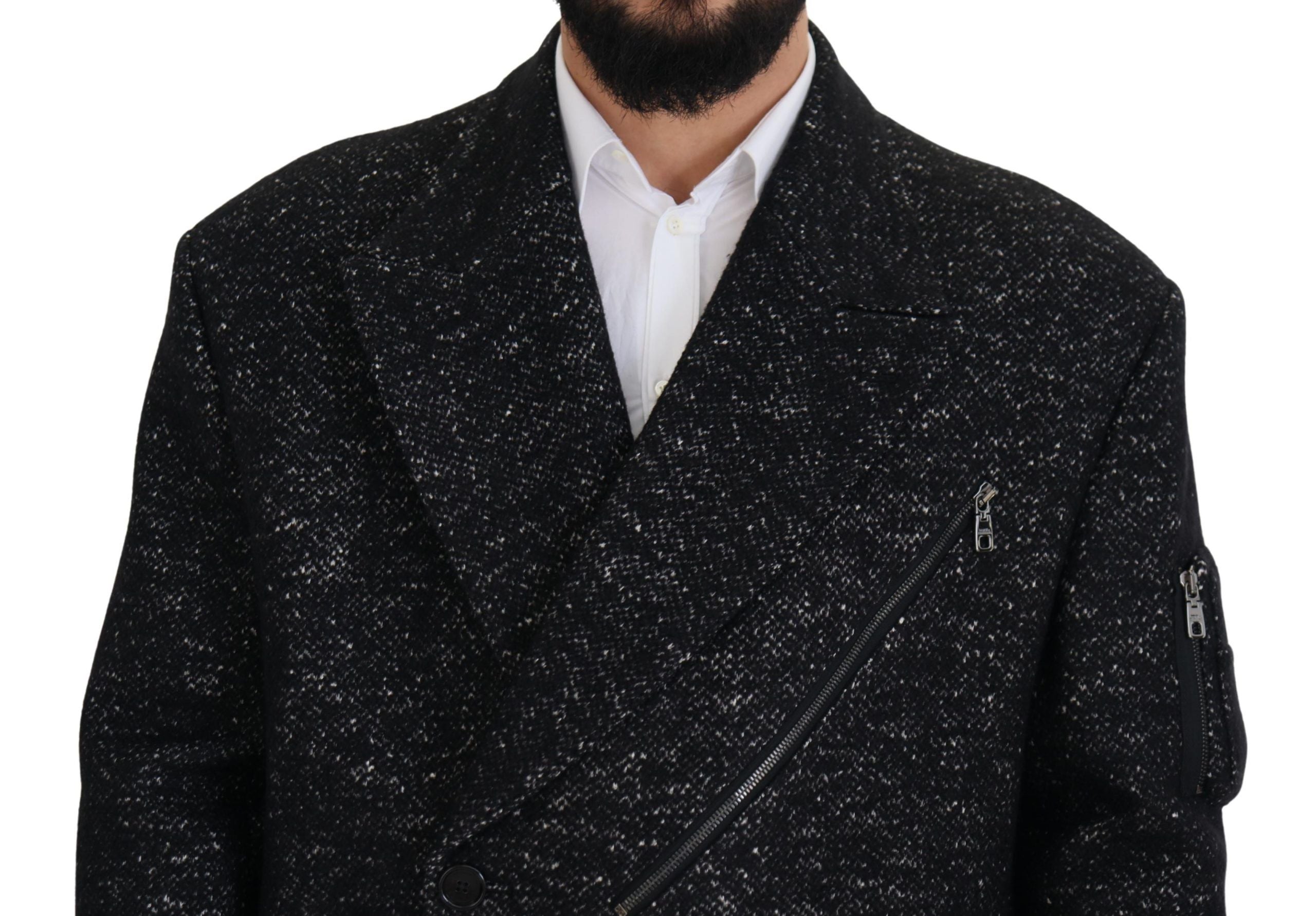 Dolce & Gabbana Schwarzer Wollmantel Zweireiher Herrenjacke