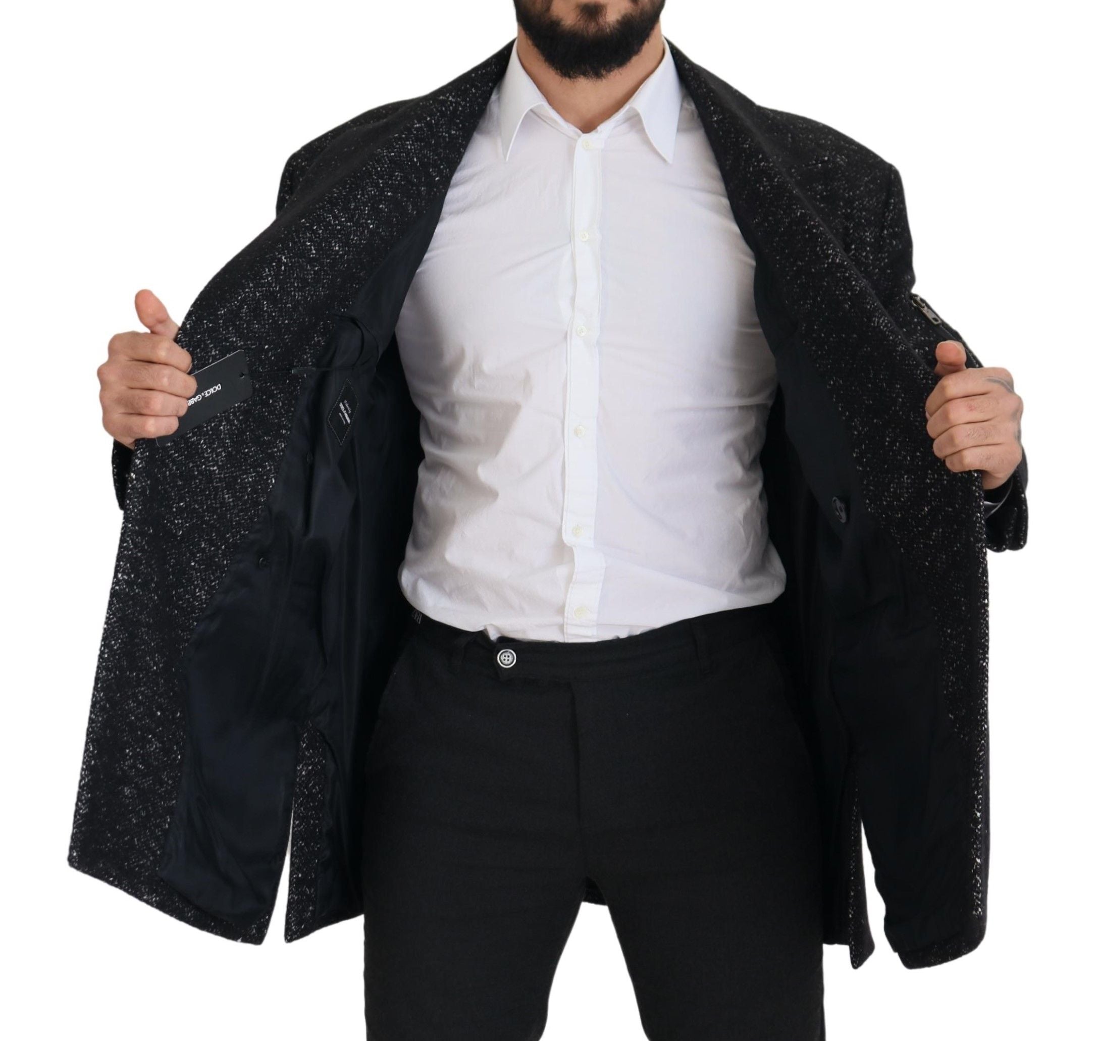 Dolce & Gabbana Schwarzer Wollmantel Zweireiher Herrenjacke