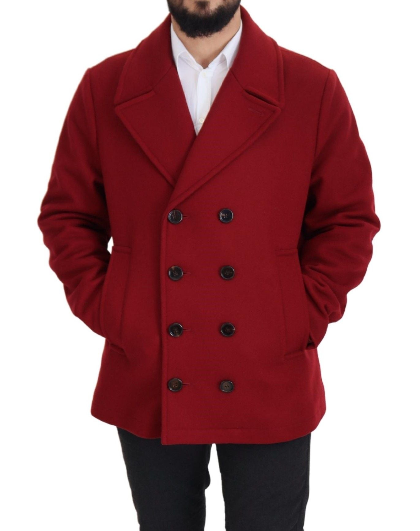 Dolce & Gabbana Roter Wollmantel Zweireiher Jacke
