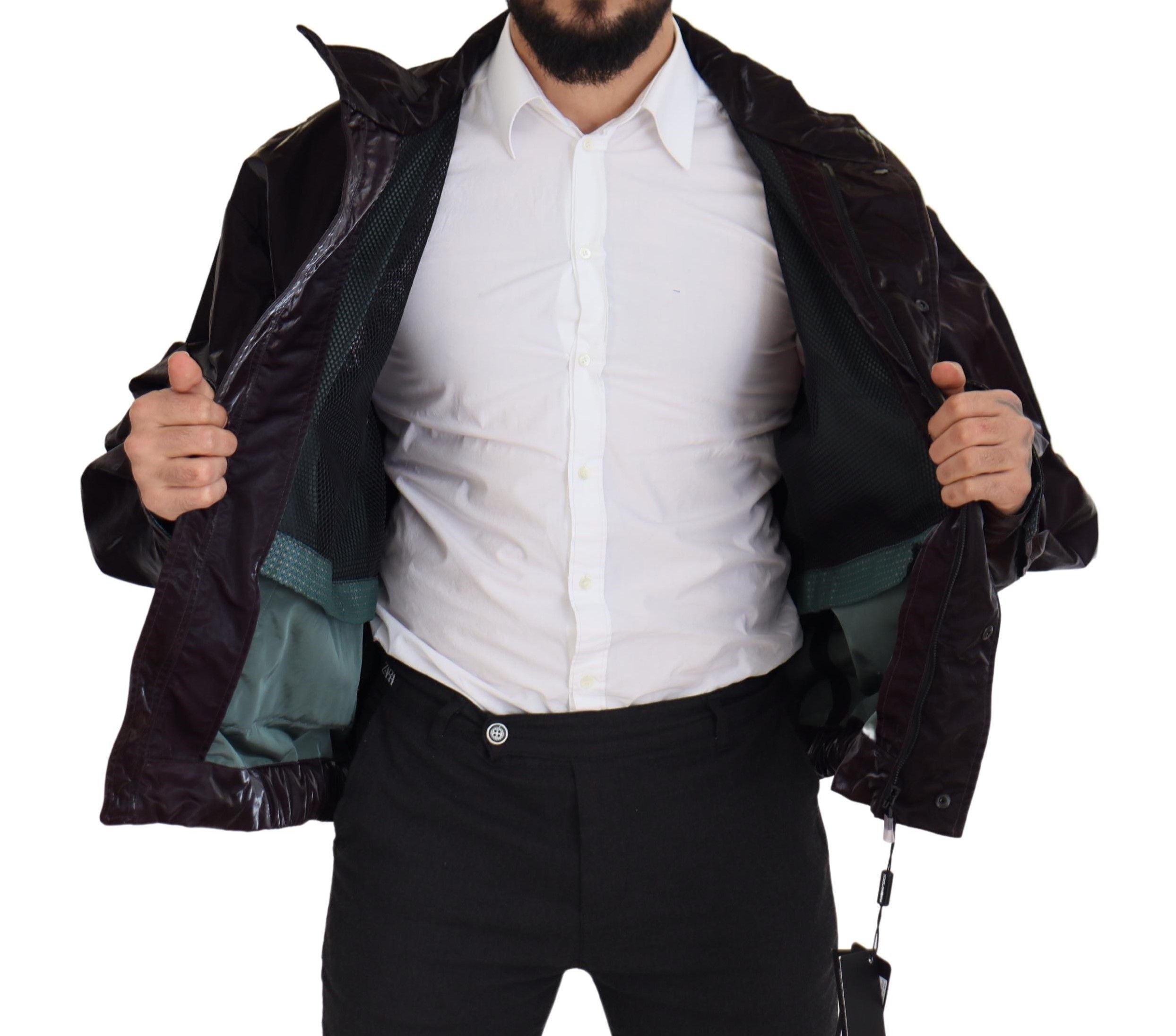 Dolce & Gabbana Bordeaux Nylon Kragen Männer Mantel Jacke