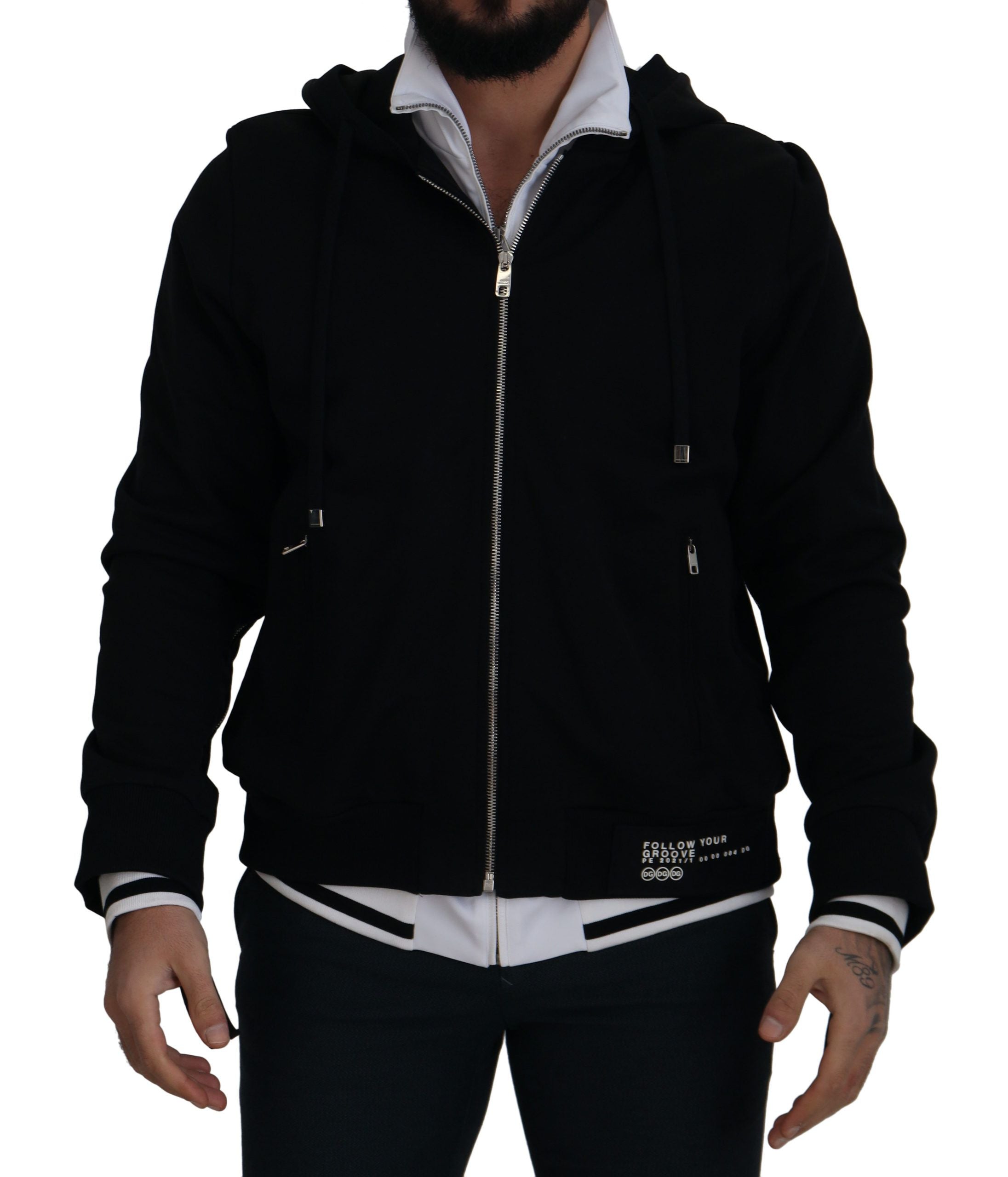 Dolce & Gabbana Schwarze Polyester Jacke mit Kapuze und durchgehendem Reißverschluss