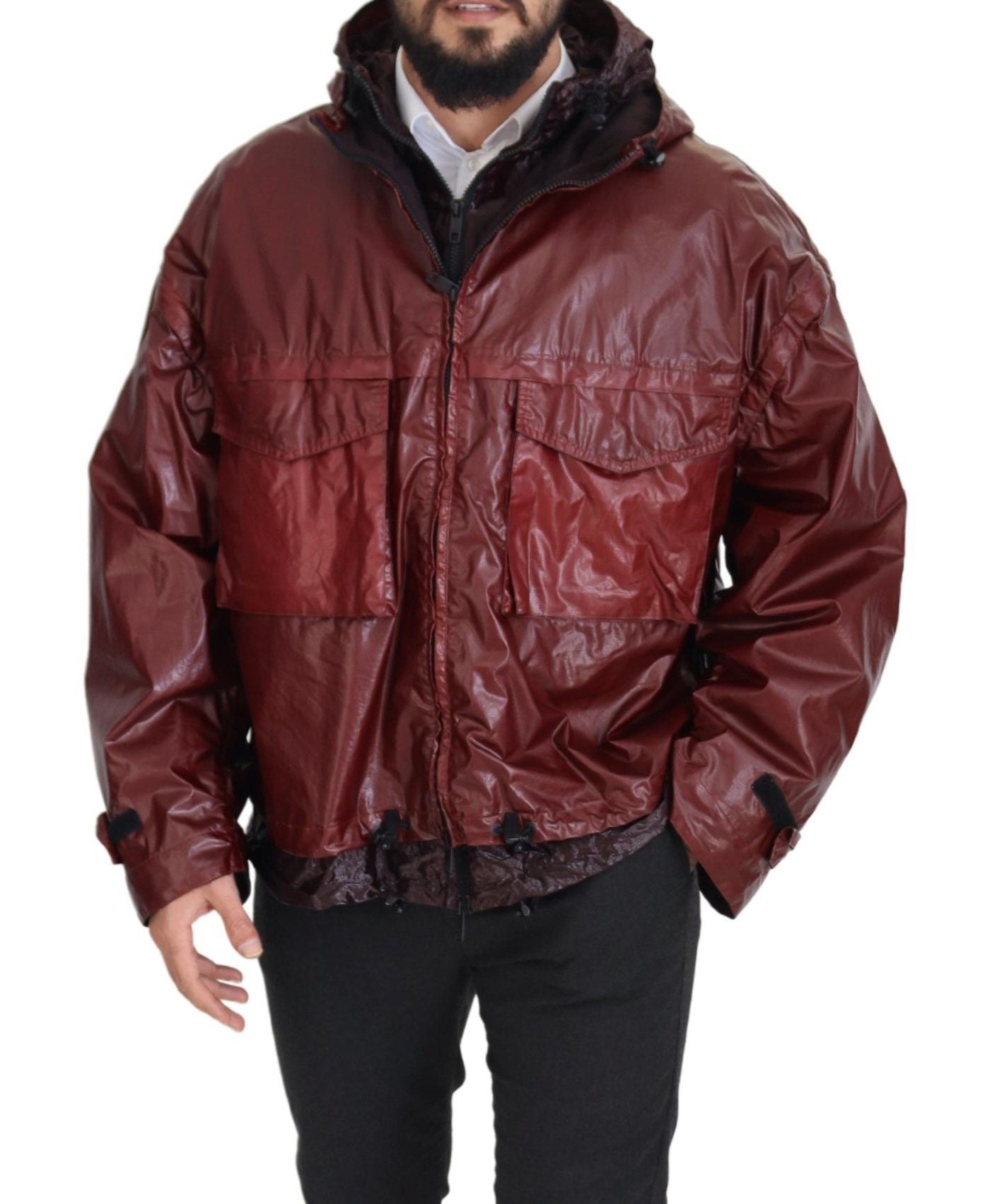 Dolce & Gabbana Bordeauxfarbene Baumwolljacke mit Kapuze und Reißverschluss