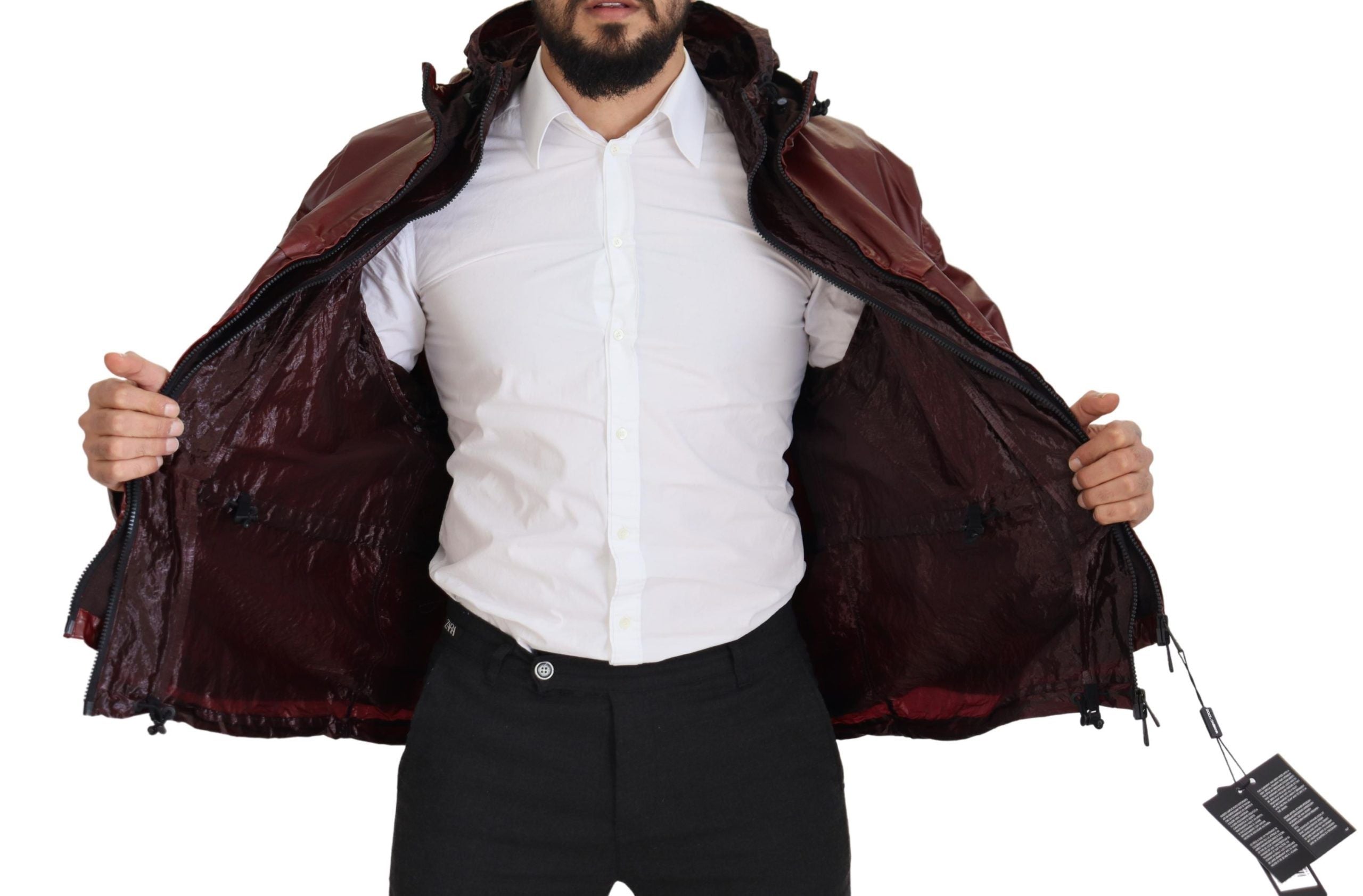 Dolce & Gabbana Bordeauxfarbene Baumwolljacke mit Kapuze und Reißverschluss