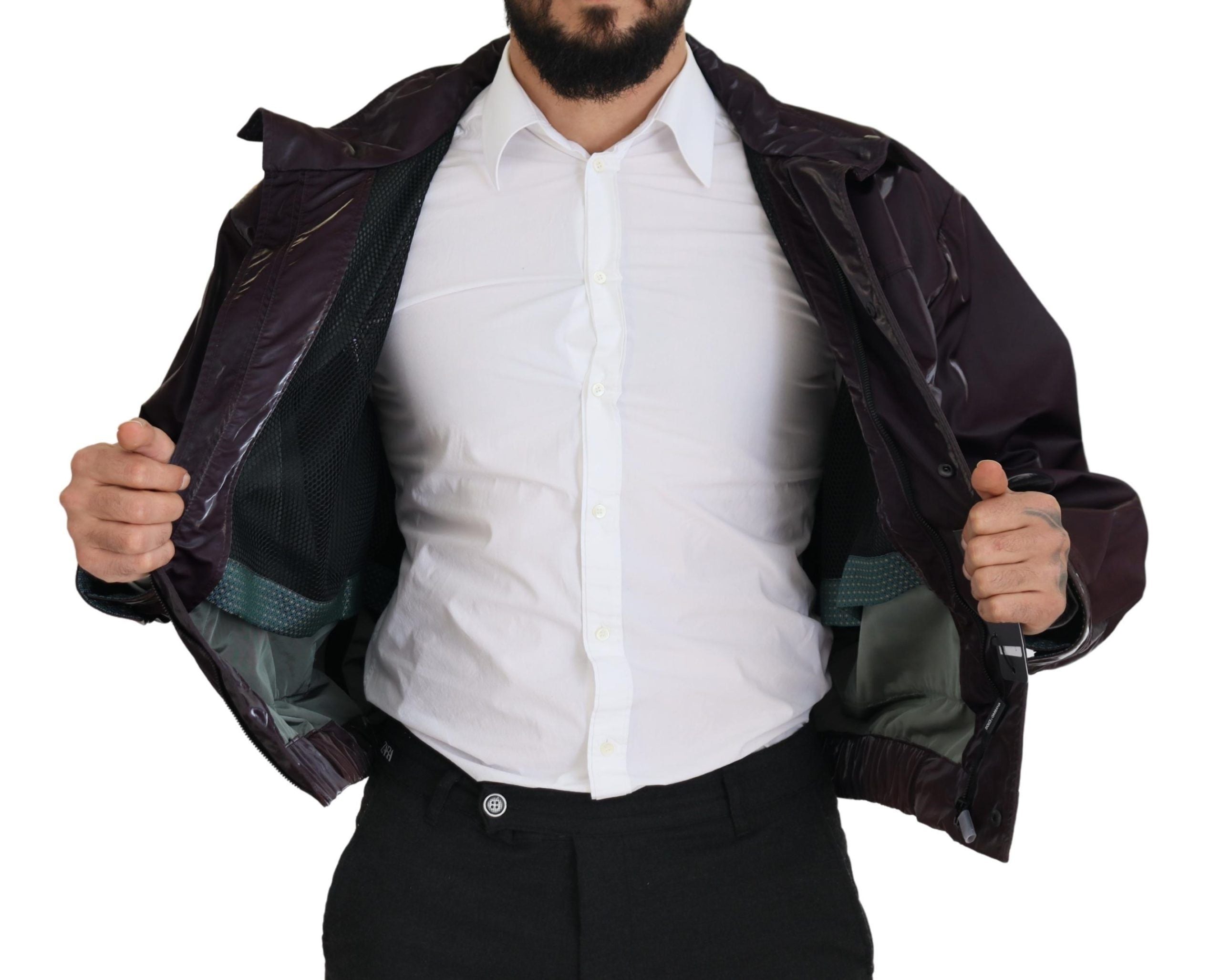 Dolce & Gabbana Lila Nylon Bikermantel Jacke mit Kragen