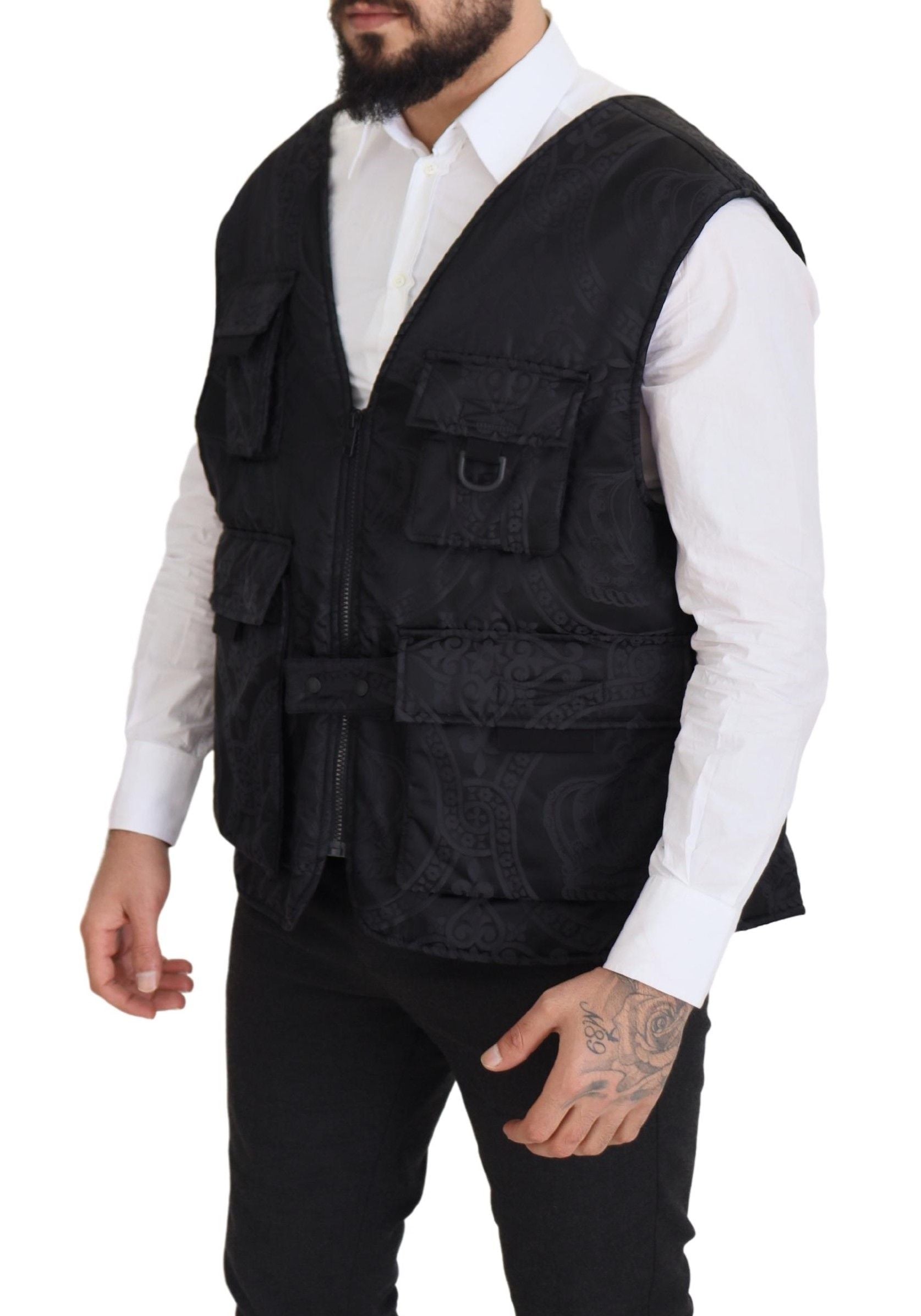 Dolce & Gabbana Schwarze ärmellose Jacke aus Nylon mit Reißverschluss