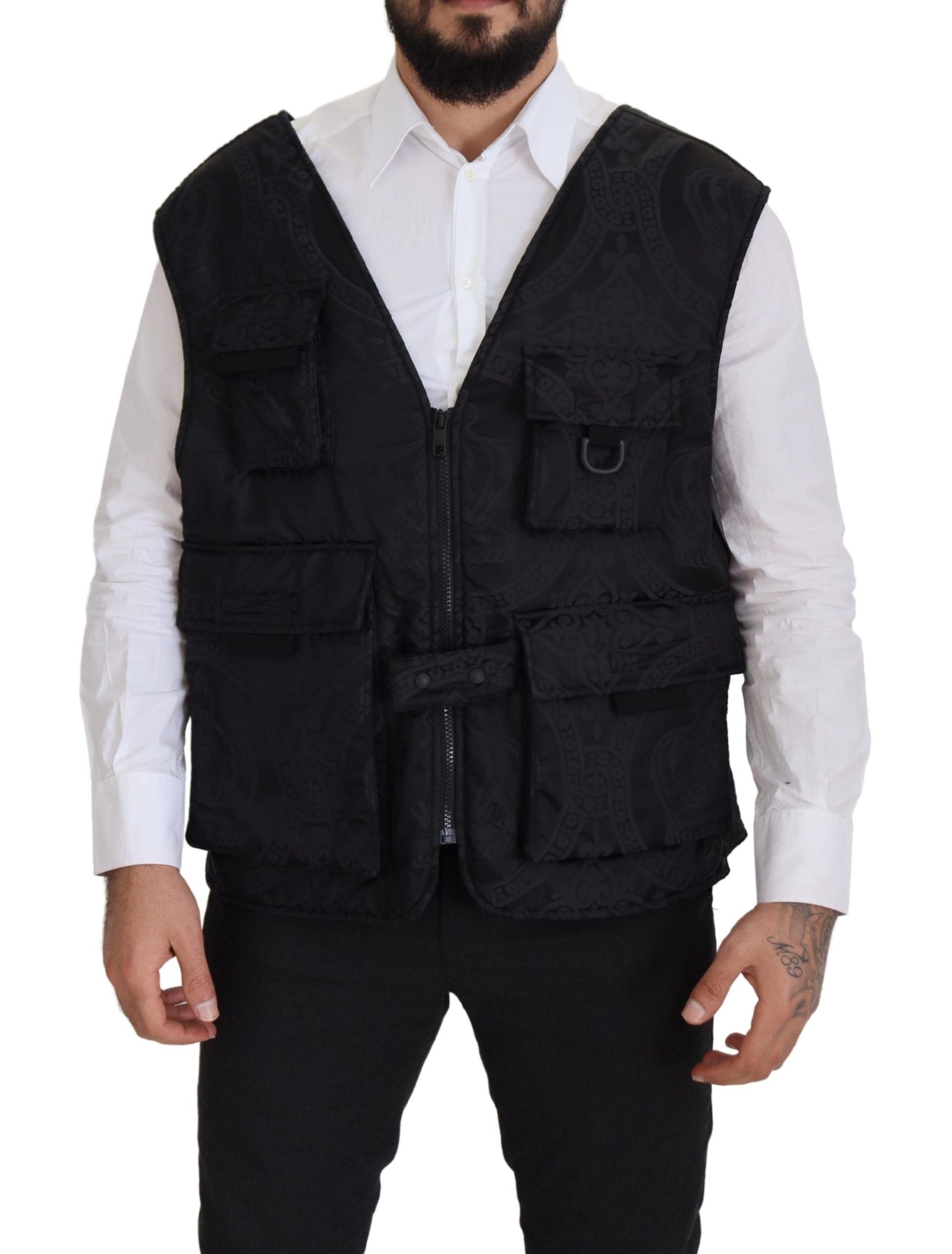Dolce & Gabbana Schwarze ärmellose Jacke aus Nylon mit Reißverschluss