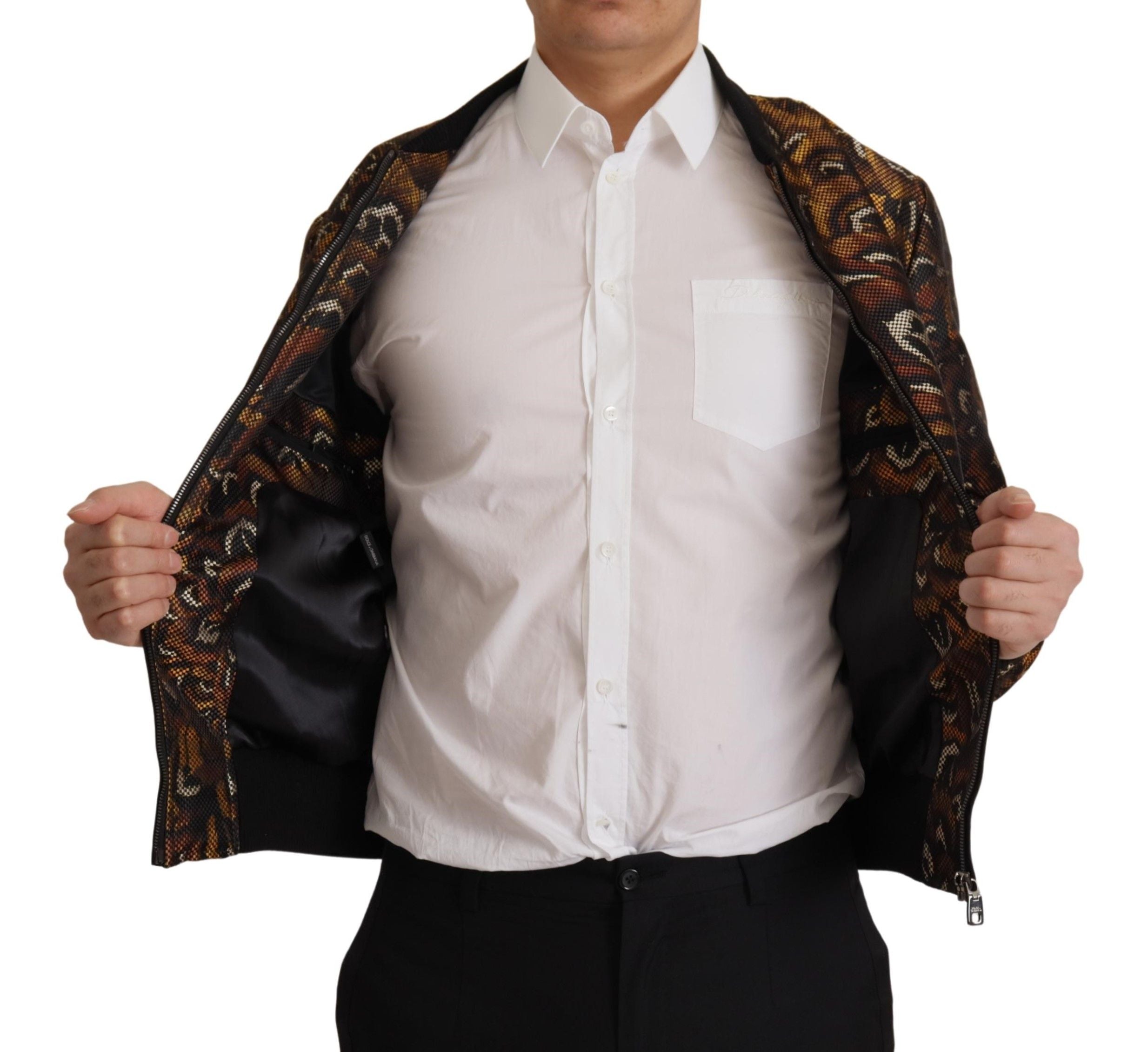 Dolce & Gabbana Braune Feder Blousonjacke mit durchgehendem Reißverschluss