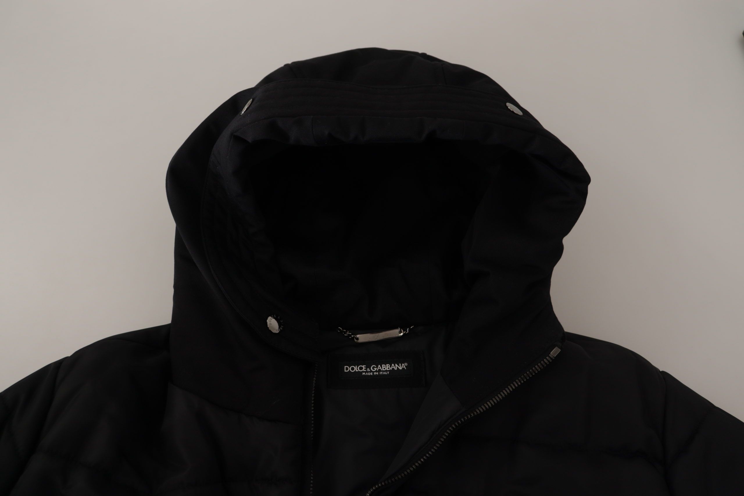 Dolce & Gabbana Schwarzer Nylon-Parka-Mantel mit Kapuze Winterjacke