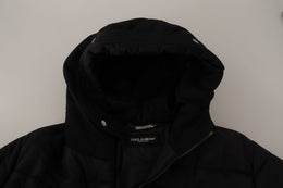 Dolce & Gabbana Schwarzer Nylon-Parka-Mantel mit Kapuze Winterjacke
