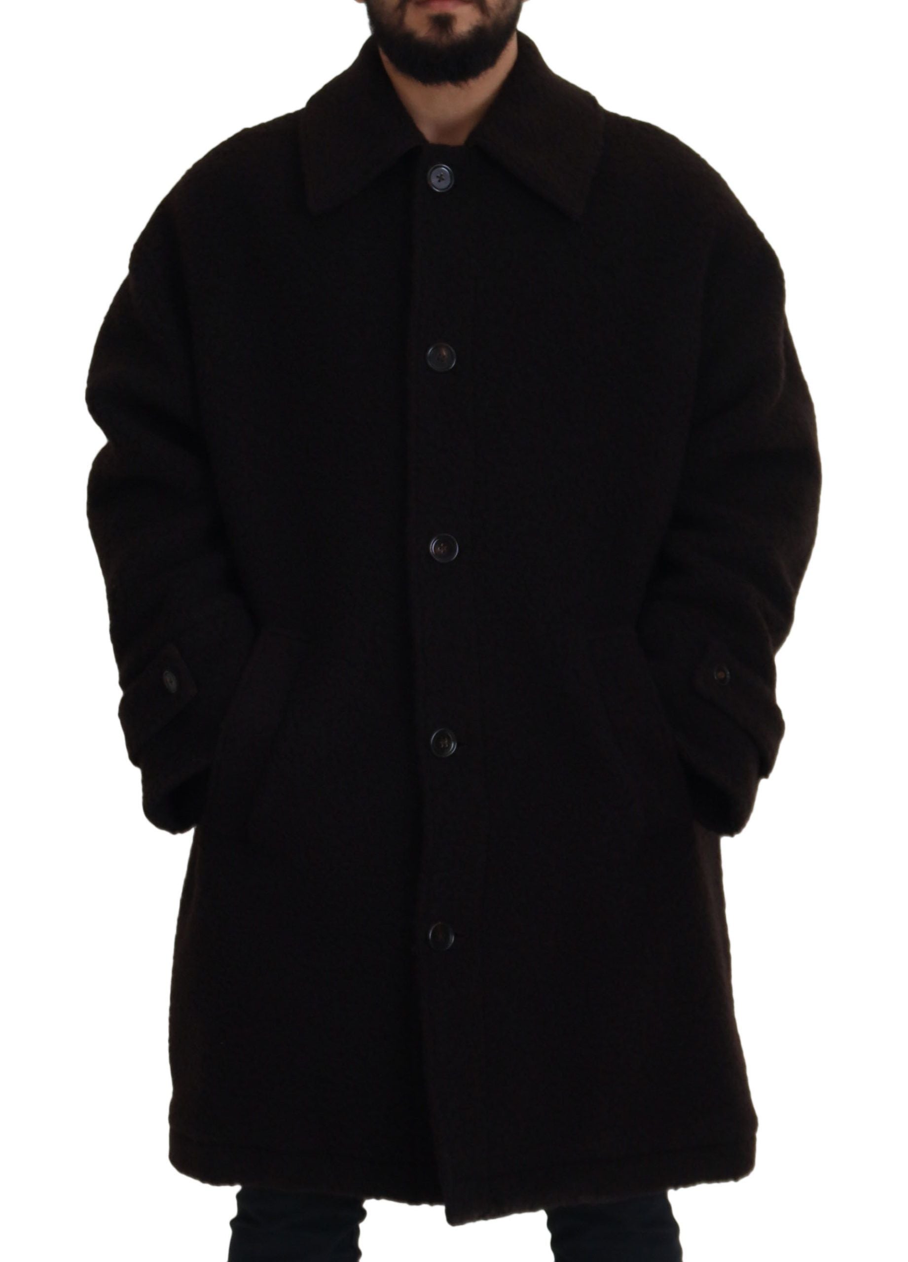 Dolce & Gabbana Schwarzer Alpaka Button Down Trenchcoat Jacke