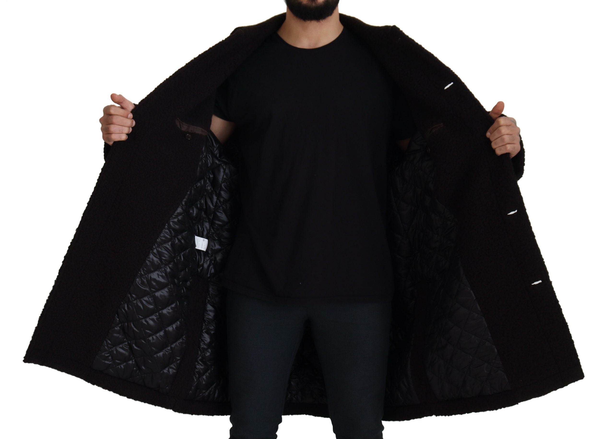 Dolce & Gabbana Schwarzer Alpaka Button Down Trenchcoat Jacke