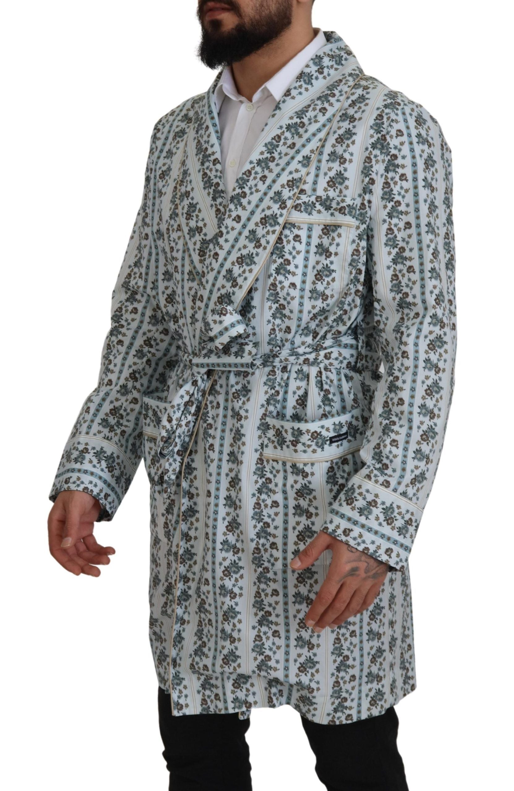 Dolce & Gabbana Blauer geblümter Bademantel aus Baumwolle Jacke