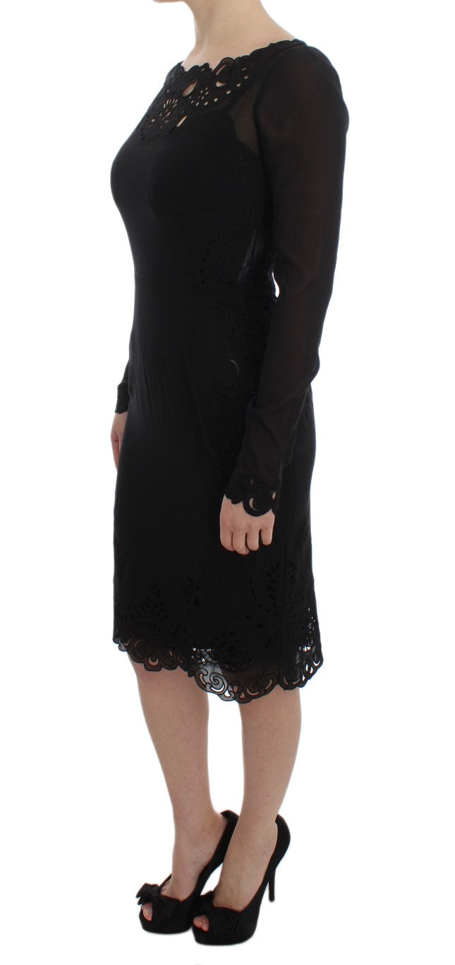 Dolce & Gabbana Schwarzes Seiden-Stretch-Etuikleid