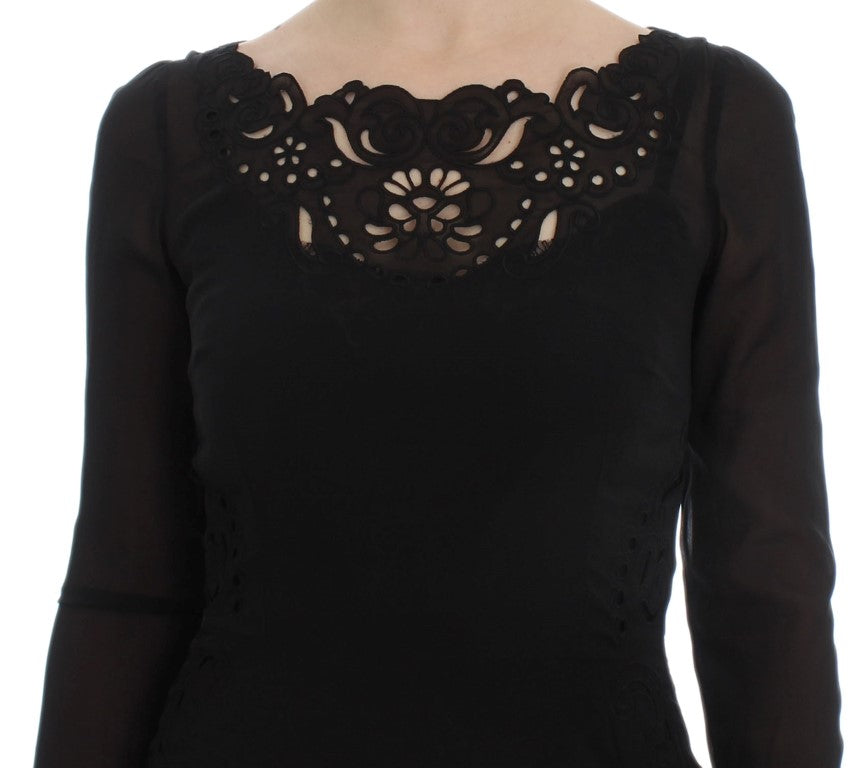 Dolce & Gabbana Schwarzes Seiden-Stretch-Etuikleid