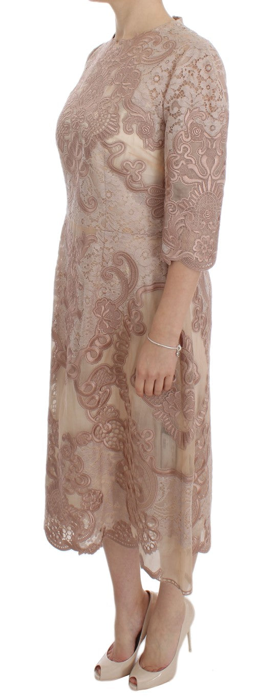 Dolce & Gabbana Rosa Seidenspitze Ricamo Etuikleid