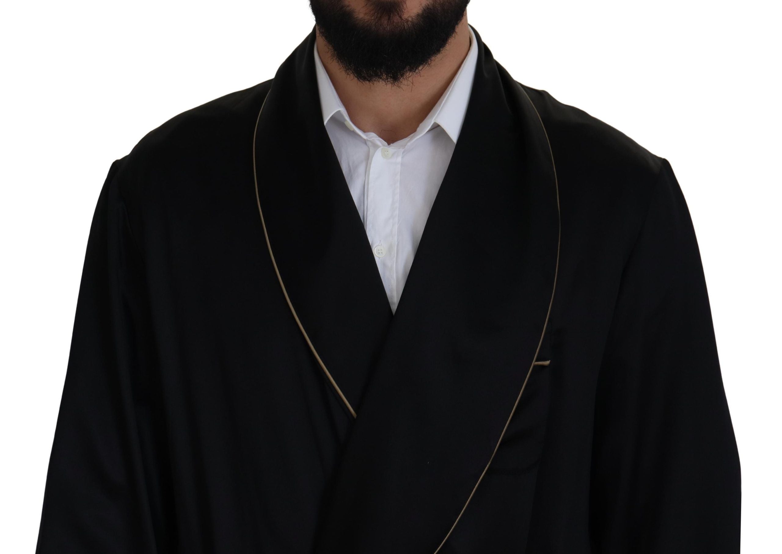 Dolce & Gabbana Schwarzer Robenmantel aus 100% Seide Wickeljacke