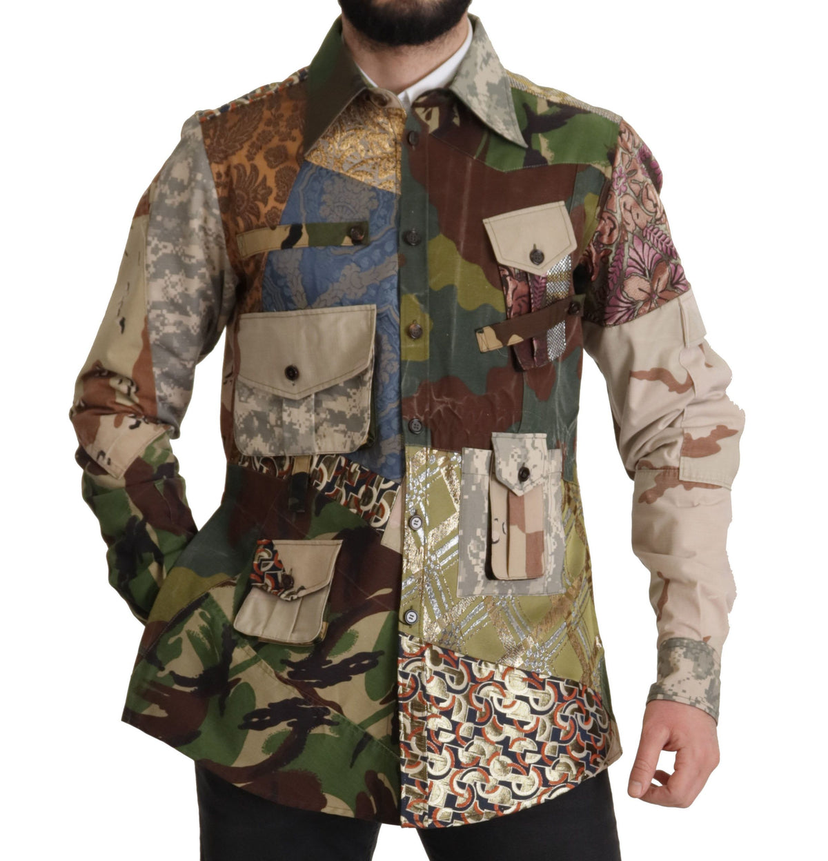 Dolce & Gabbana Multicolor Button Down Patchwork Hemd