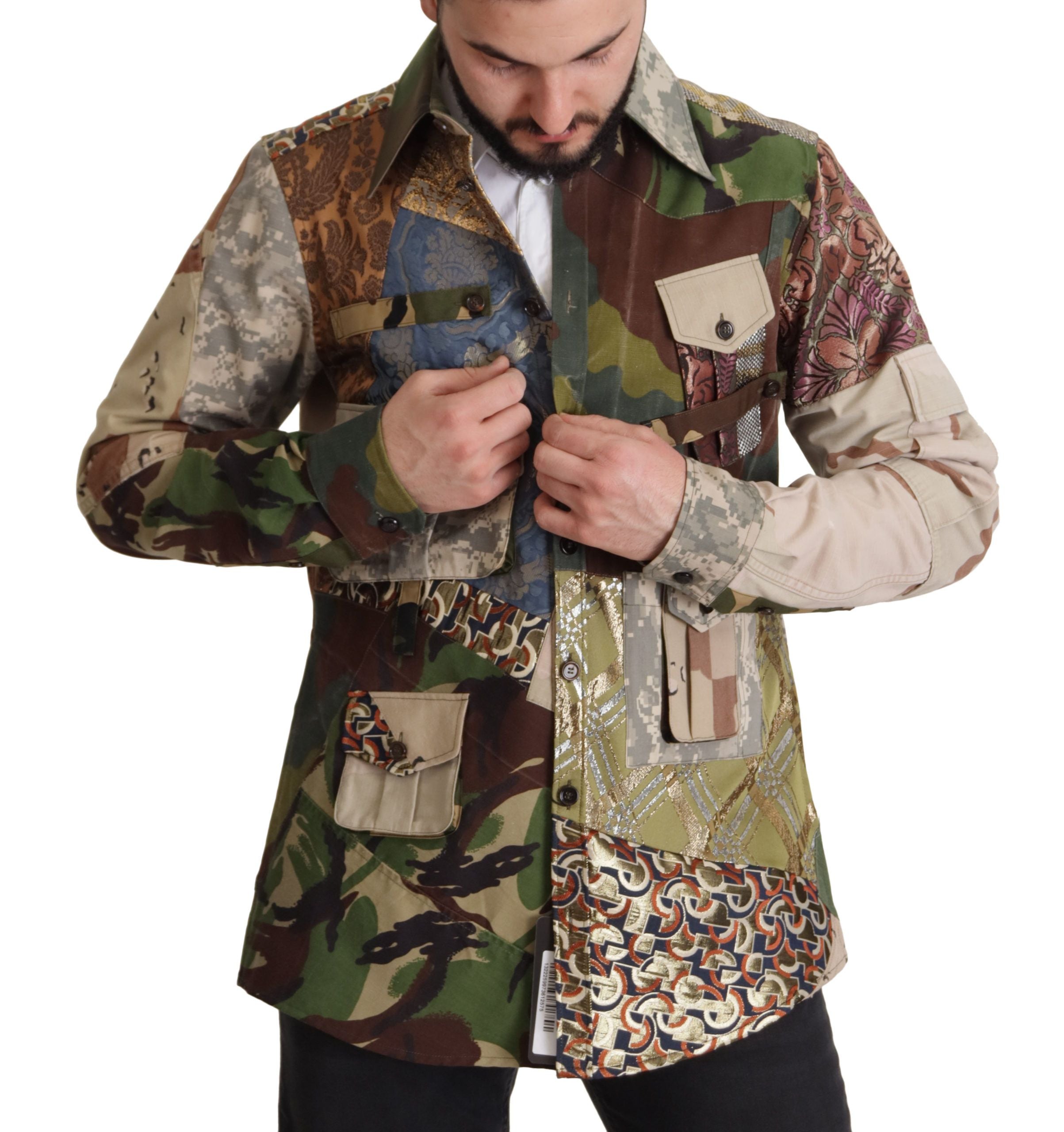 Dolce & Gabbana Multicolor Button Down Patchwork Hemd