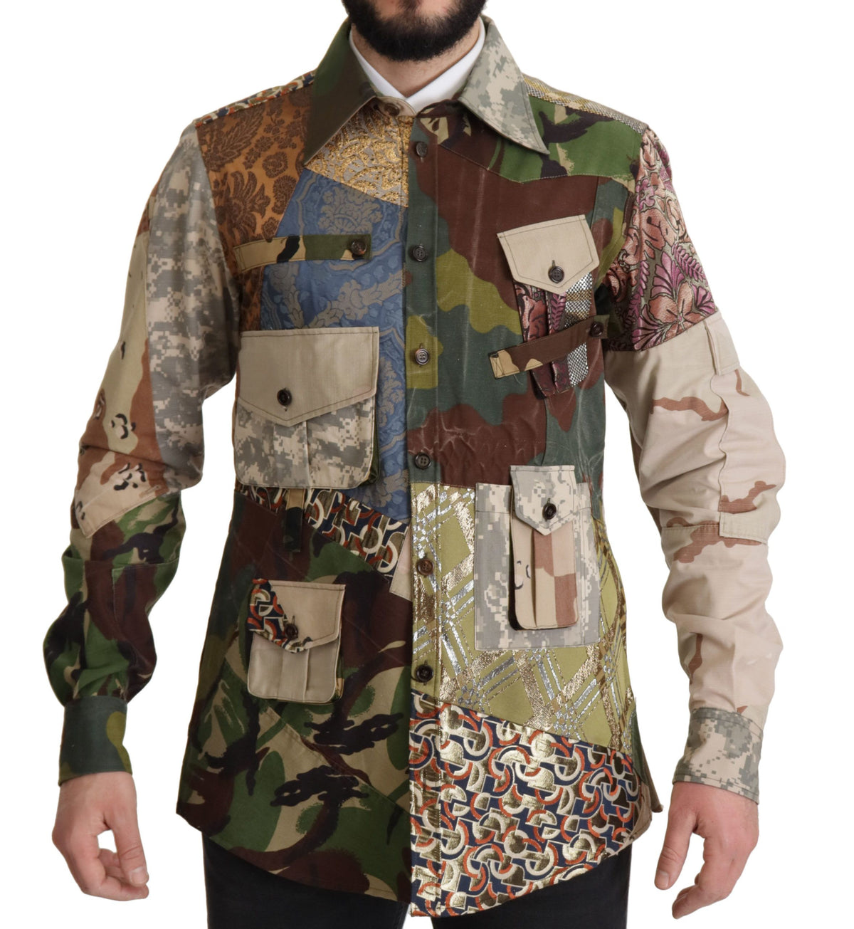 Dolce & Gabbana Multicolor Button Down Patchwork Hemd