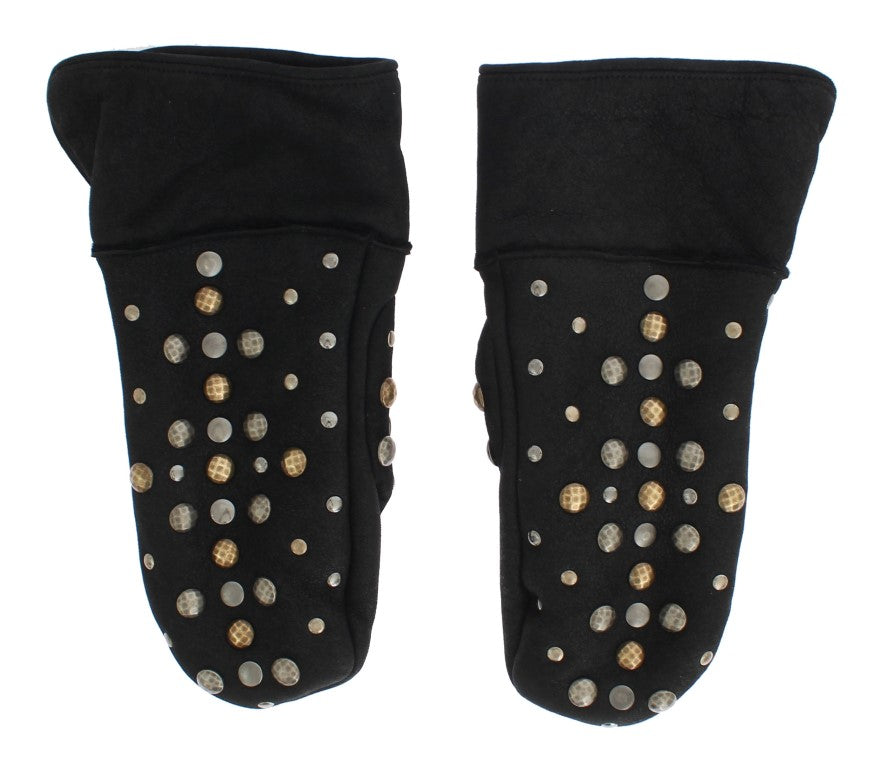 Dolce & Gabbana Graue Woll-Shearling-Handschuhe mit Nieten