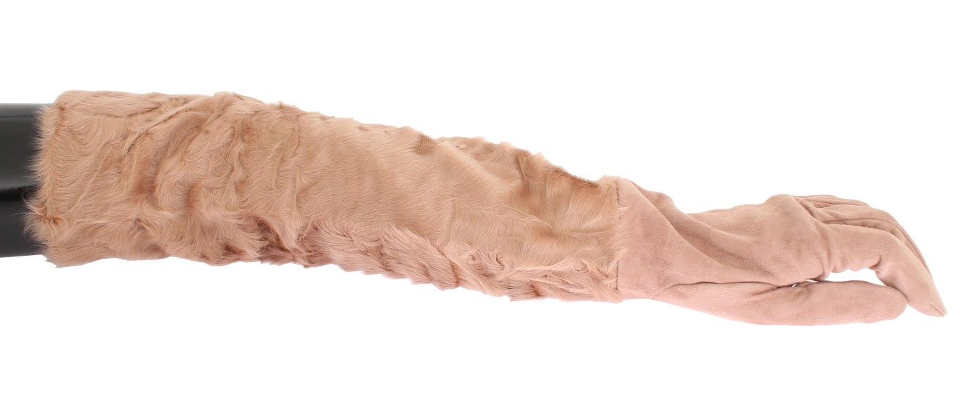 Dolce & Gabbana Beige Wildleder Xiangao Pelz Ellenbogenhandschuhe