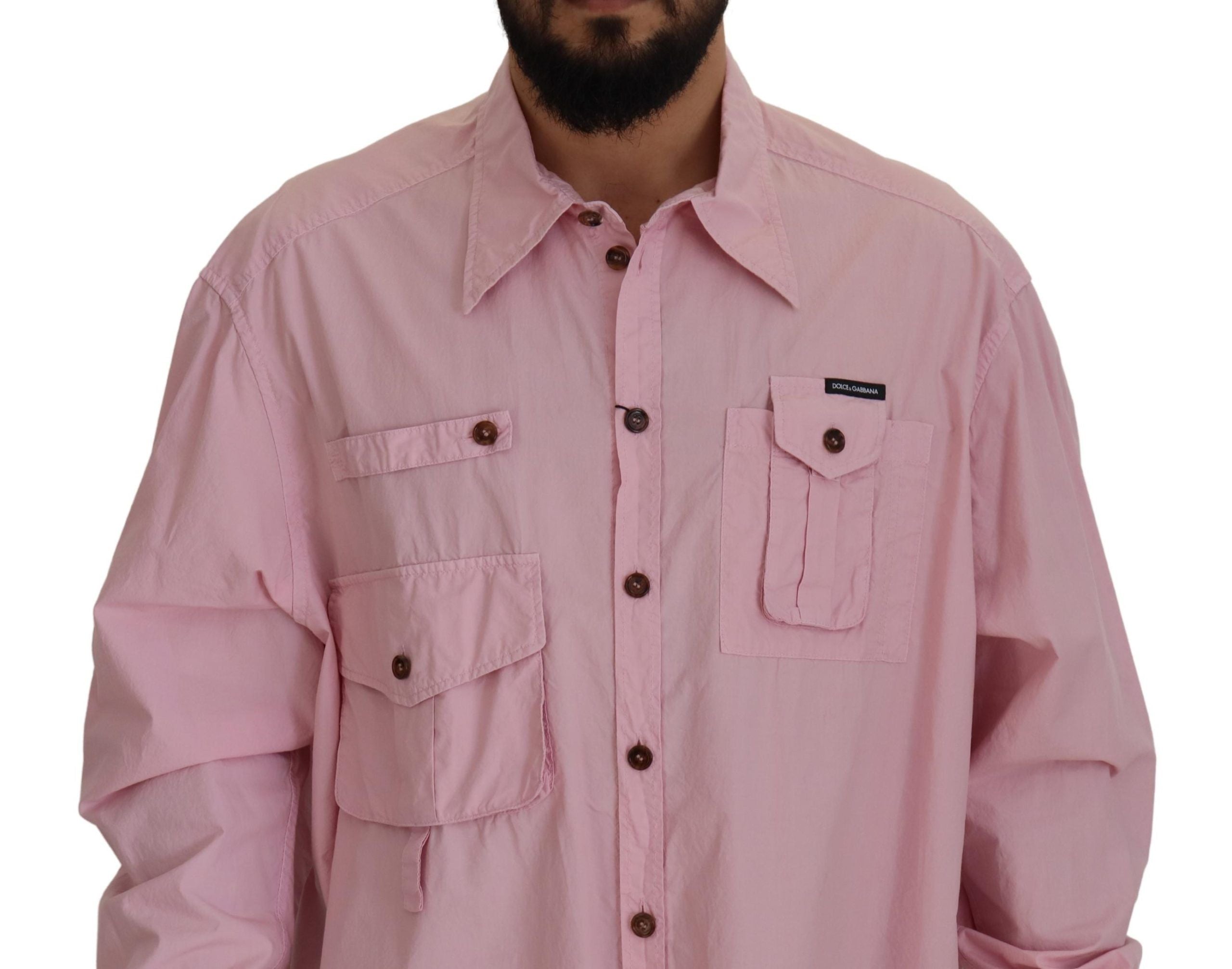 Dolce & Gabbana Rosa lässiges Button Down Hemd mit langen Ärmeln