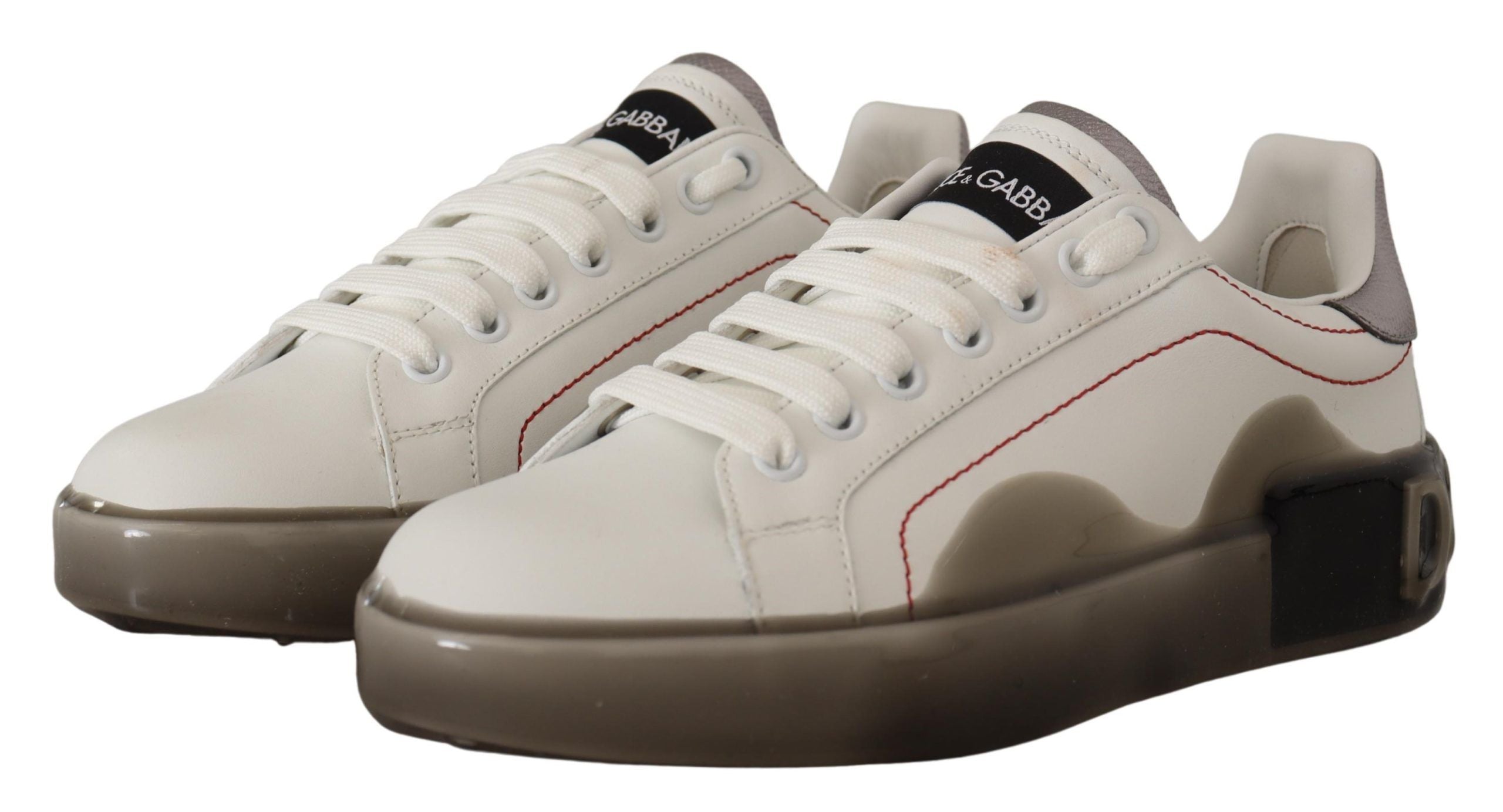 Dolce & Gabbana Weiße Lederschuhe Damen Logo Portofino Sneakers