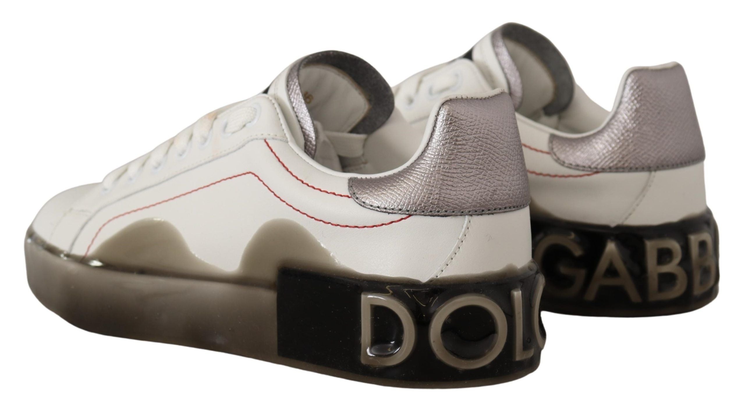 Dolce & Gabbana Weiße Lederschuhe Damen Logo Portofino Sneakers