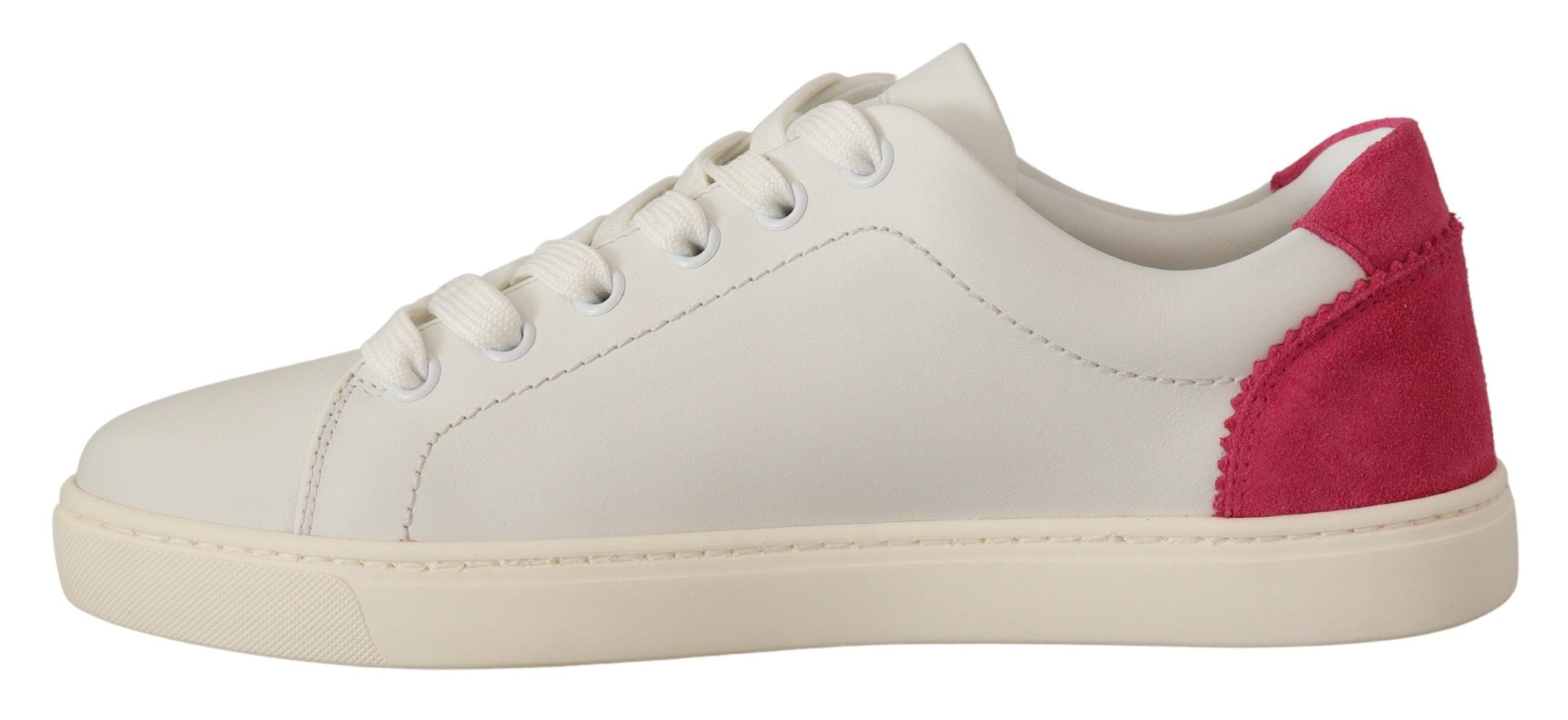 Dolce & Gabbana Weiß Rosa Leder Low Top Sneakers Damen Schuhe