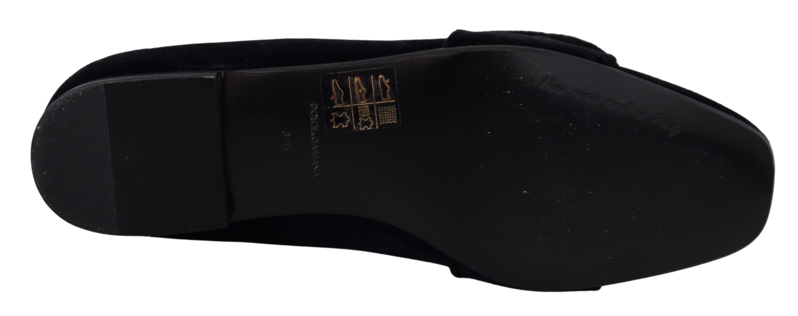 Dolce & Gabbana Schwarz Samt Kristalle Loafers Flats Schuhe