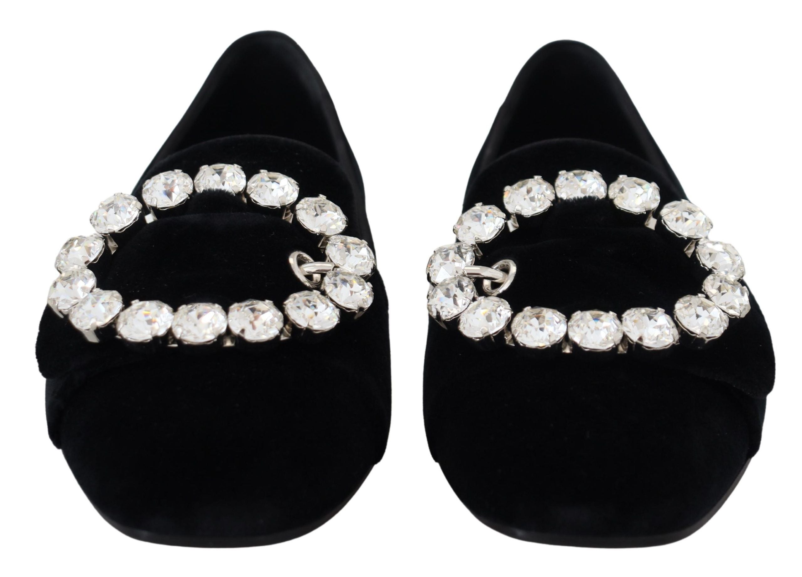 Dolce & Gabbana Schwarz Samt Kristalle Loafers Flats Schuhe