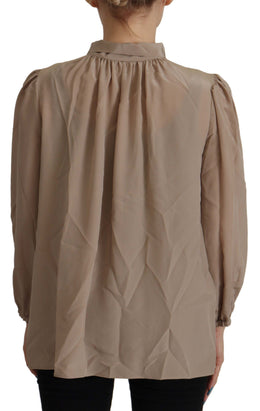 Dolce & Gabbana Braunes Taillenband Ärmel Ascot Kragen Top Bluse