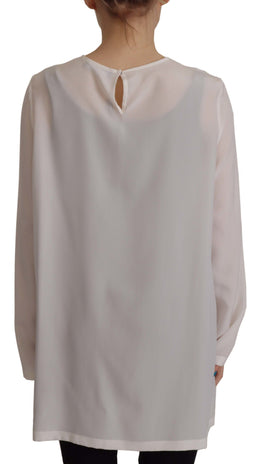 Dolce & Gabbana Weiße Seidenbluse mit DG-Logo-Stickerei und langen Ärmeln
