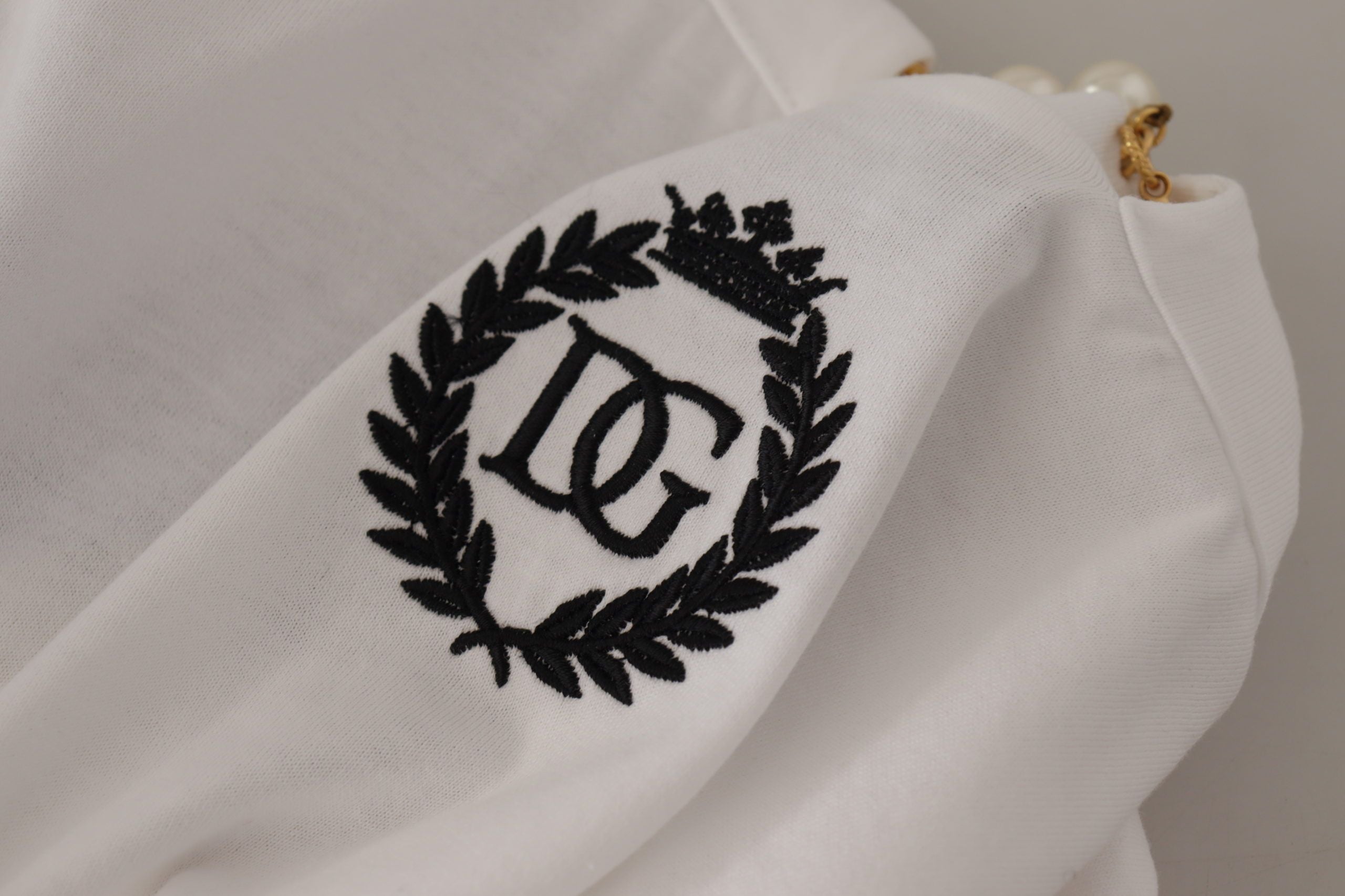 Dolce & Gabbana Weißes T-Shirt-Top mit verschönertem Halsausschnitt