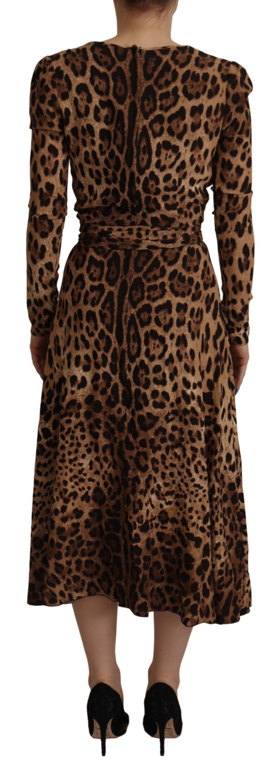 Dolce & Gabbana Braunes Leoparden Wickelkleid in A-Linie Maxi Viskose