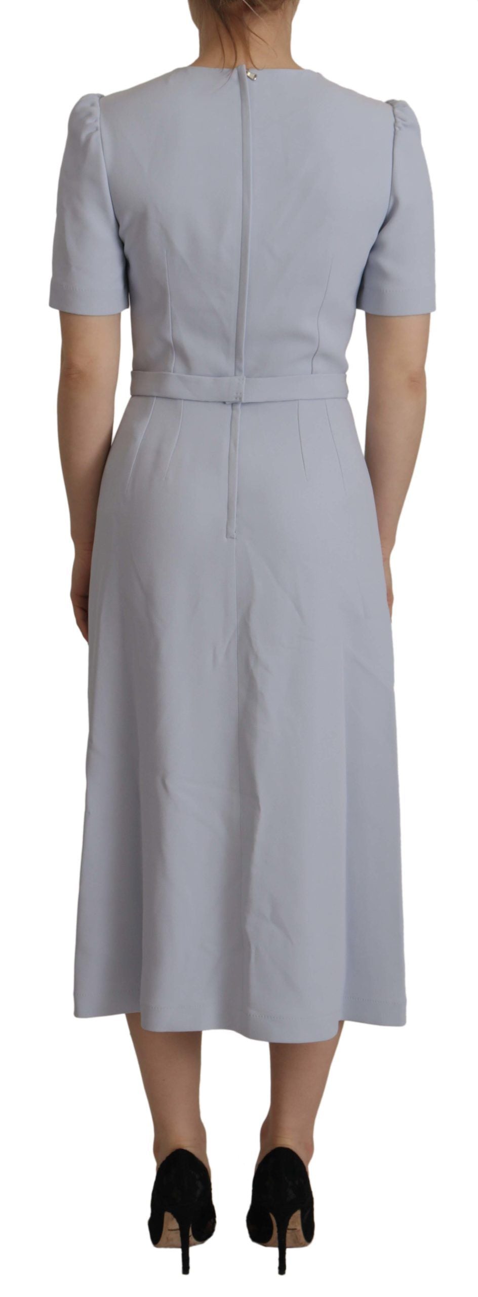 Dolce & Gabbana Blaues Midi-Kleid aus Viskose mit Blumenapplikationen