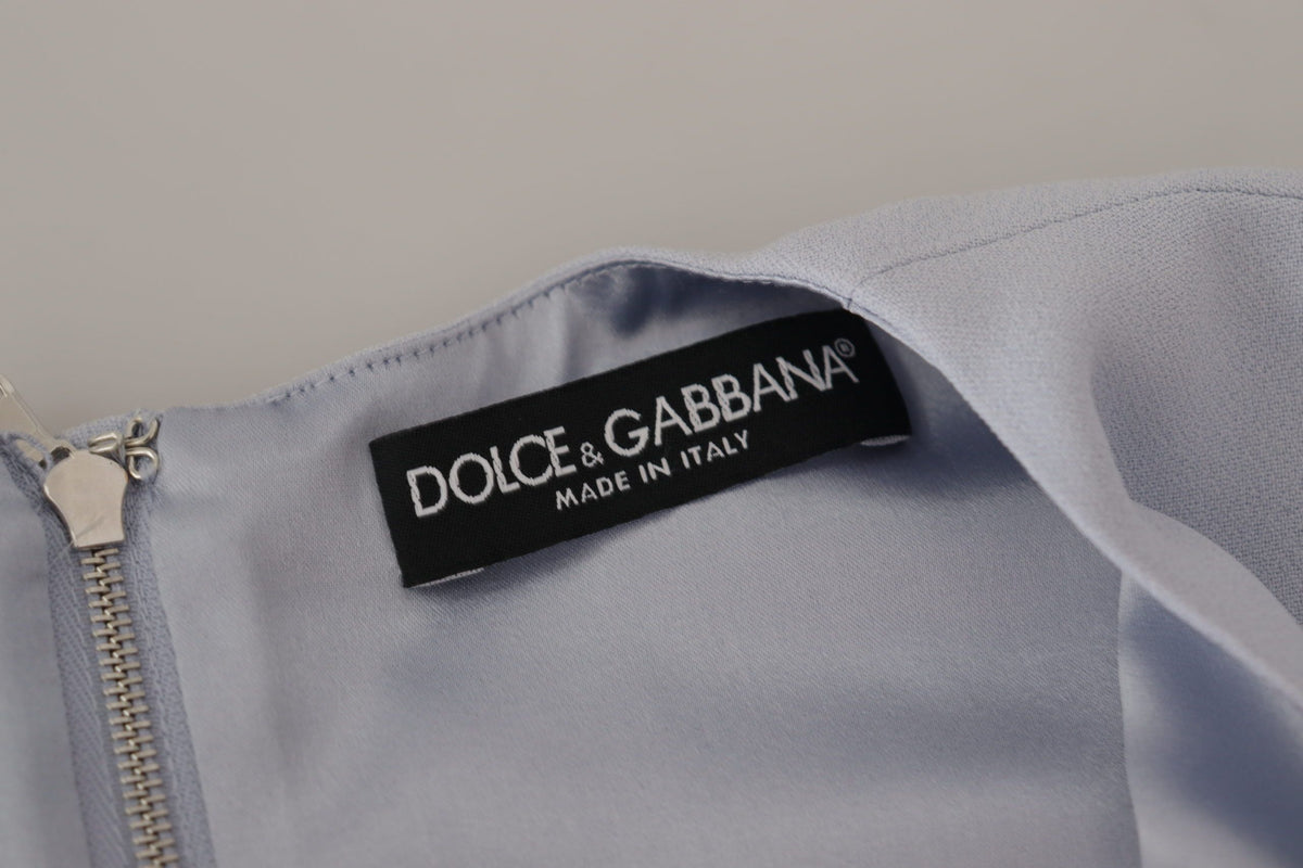 Dolce & Gabbana Blaues Midi-Kleid aus Viskose mit Blumenapplikationen