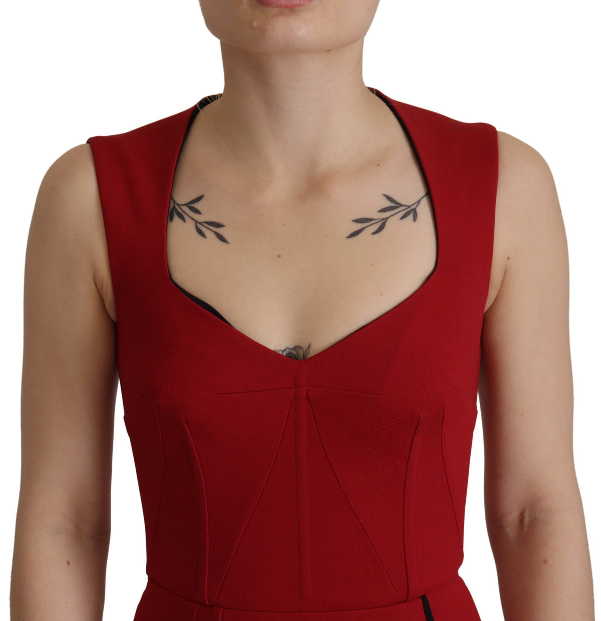 Dolce & Gabbana Rotes Bodycon Midikleid mit Sweetheart-Ausschnitt