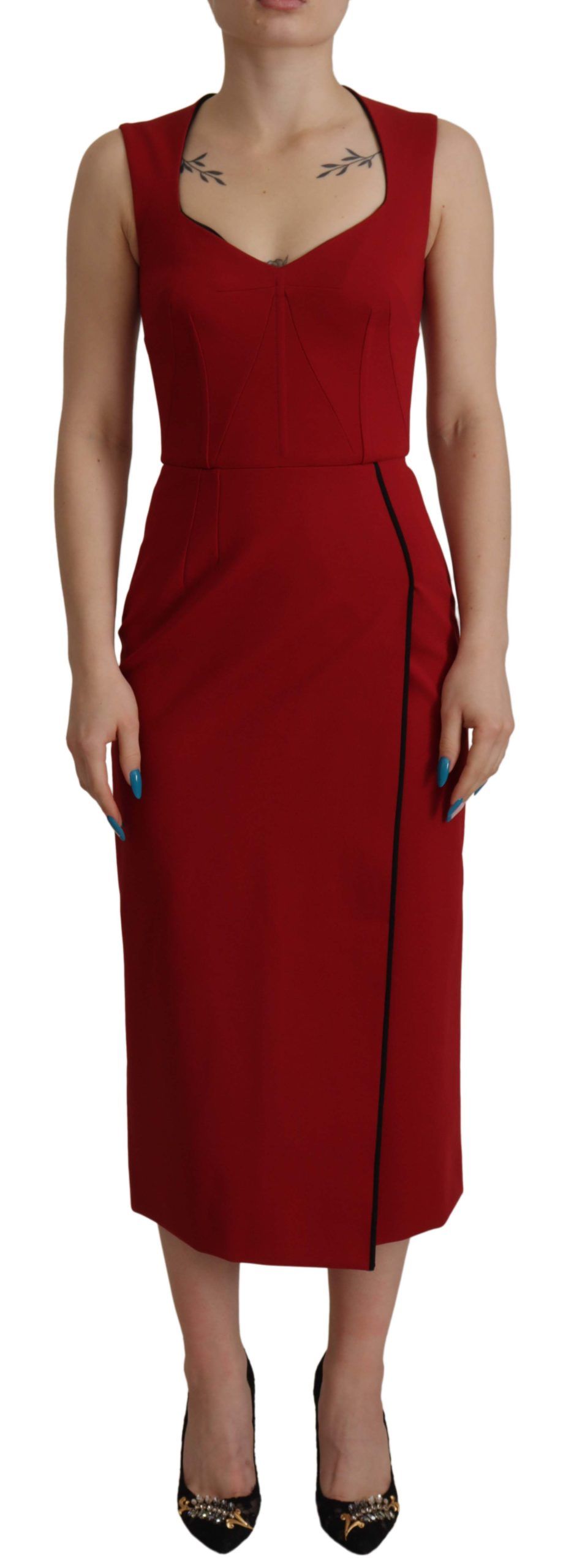 Dolce & Gabbana Rotes Bodycon Midikleid mit Sweetheart-Ausschnitt