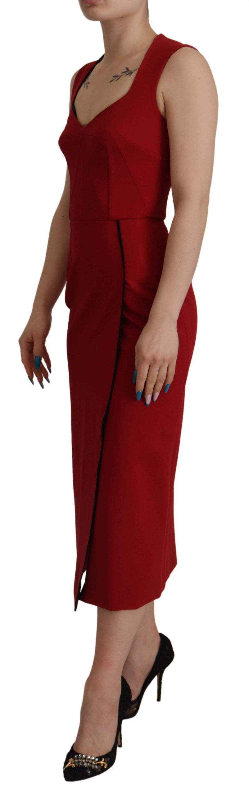 Dolce & Gabbana Rotes Bodycon Midikleid mit Sweetheart-Ausschnitt