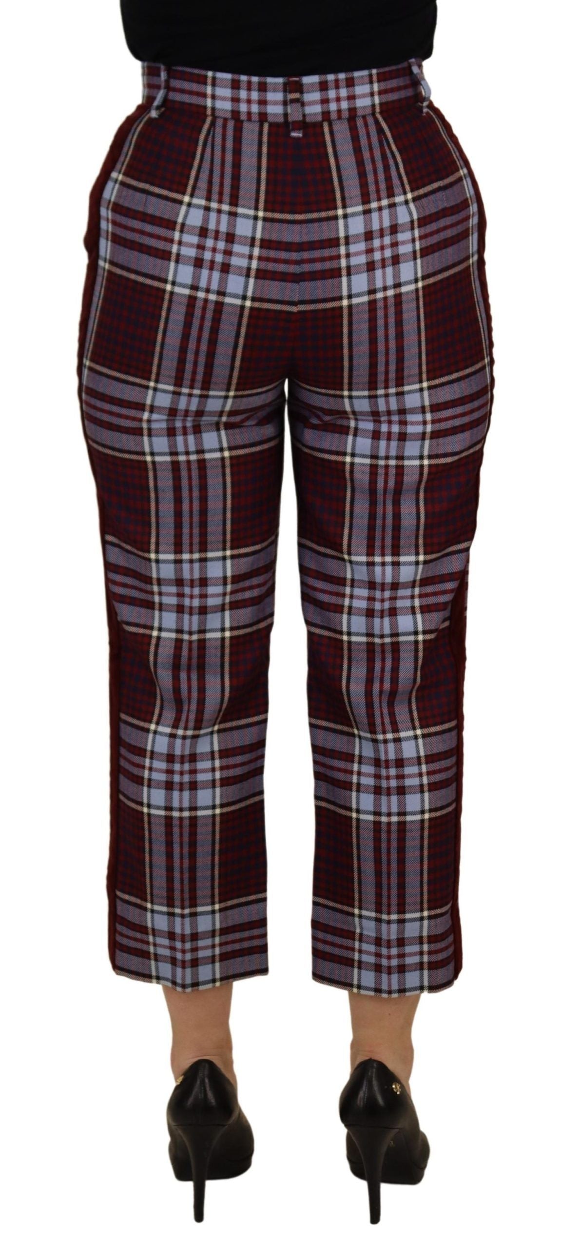 Dolce & Gabbana Graue karierte Hose mit hoher Taille und geteilter Hose