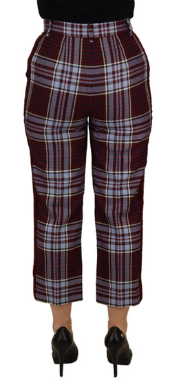 Dolce & Gabbana Graue karierte Hose mit hoher Taille und geteilter Hose