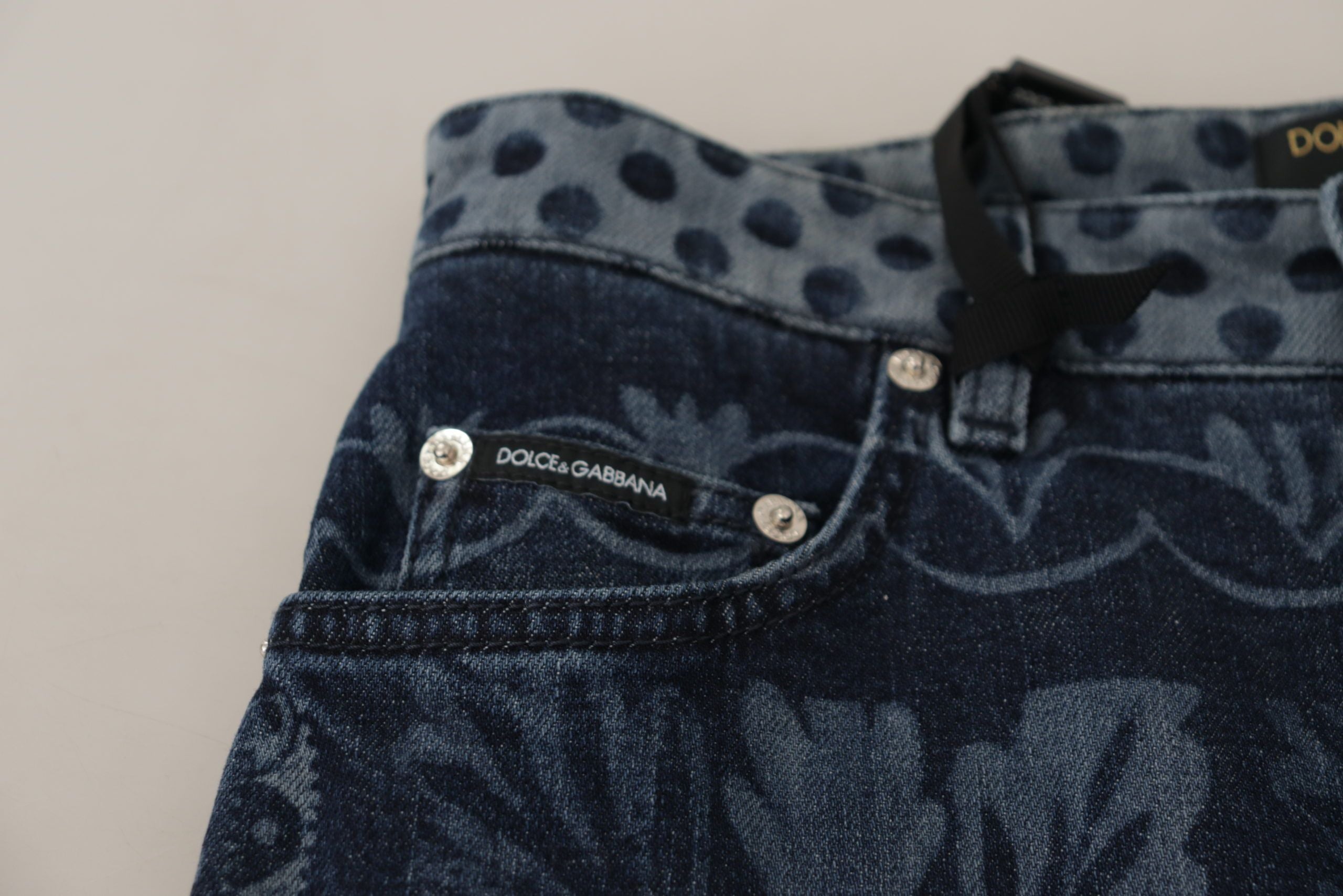 Dolce & Gabbana Blaue, geblümte Skinny-Jeans mit hoher Taille