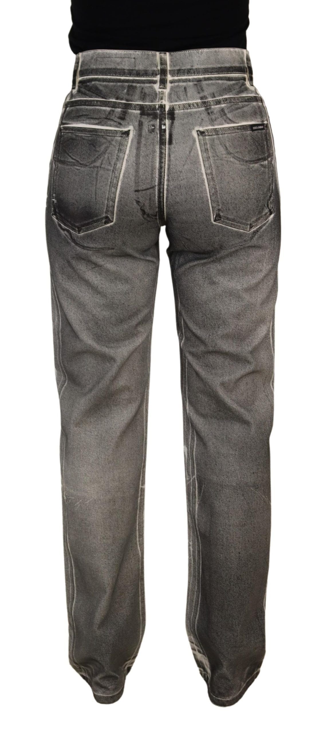 Dolce & Gabbana Graue gewaschene Denim-Hose mit hoher Taille Baumwolljeans
