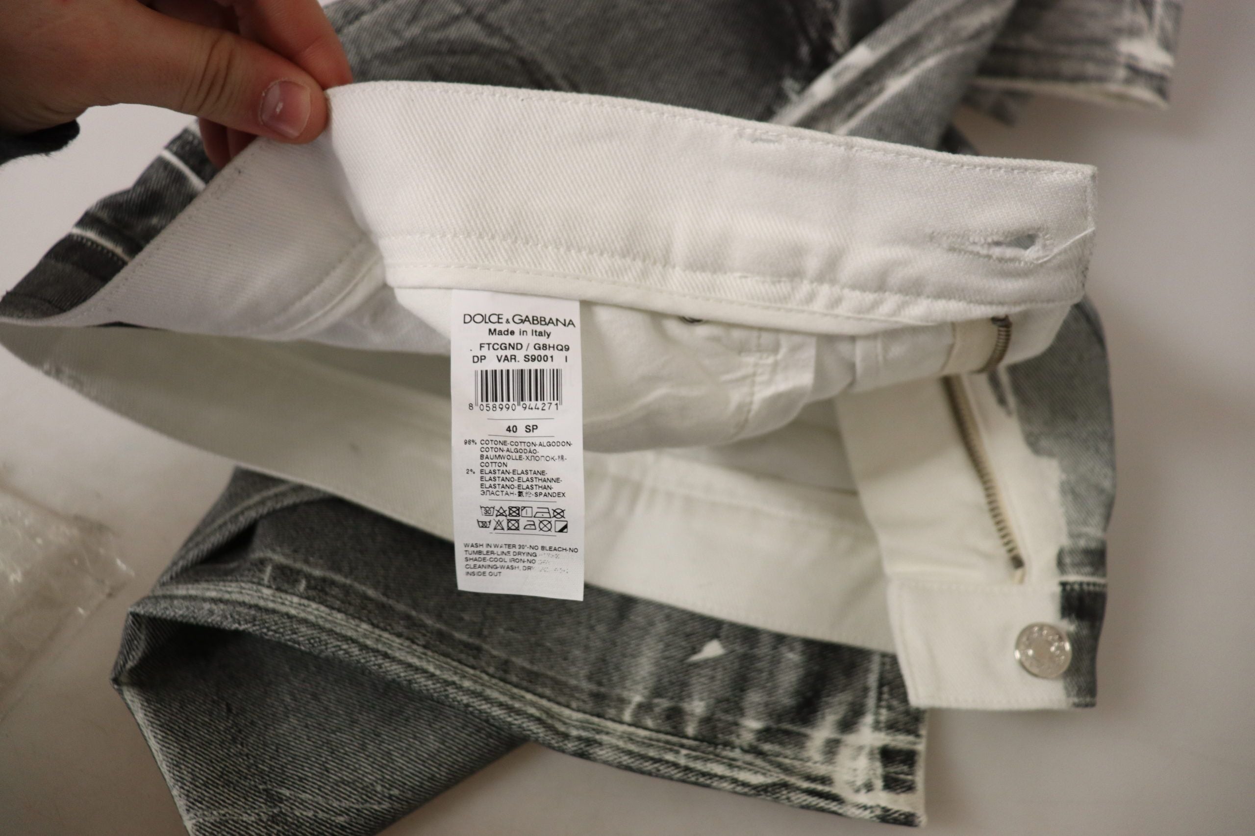 Dolce & Gabbana Graue gewaschene Denim-Hose mit hoher Taille Baumwolljeans