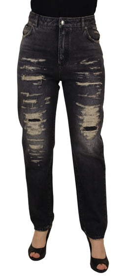 Dolce & Gabbana Schwarze verwaschene, zerfledderte Denim-Jeans mit hoher Taille