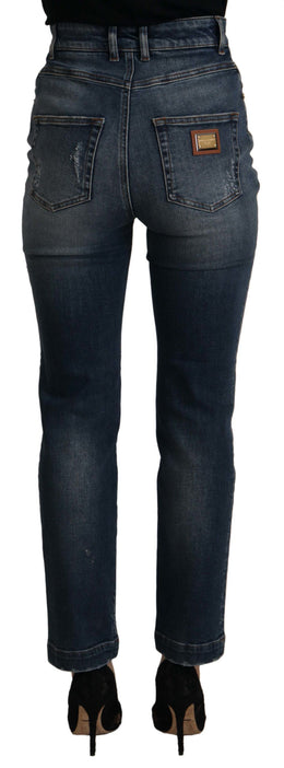 Dolce & Gabbana Blaue Denim-Hose mit Kristallverzierung Jeans